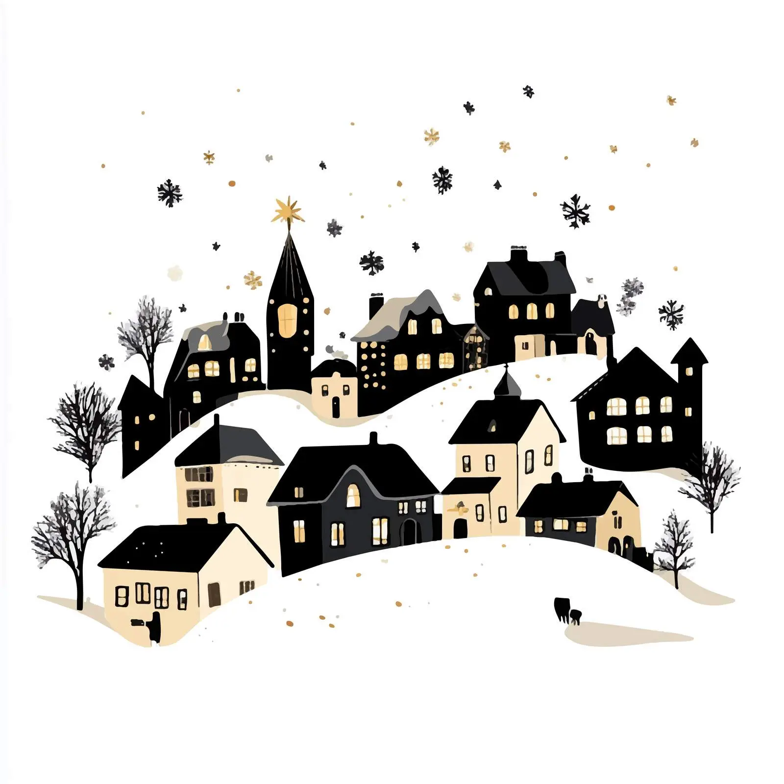 Silhouette of Town and Village Houses Skyline — free download from Dotvec