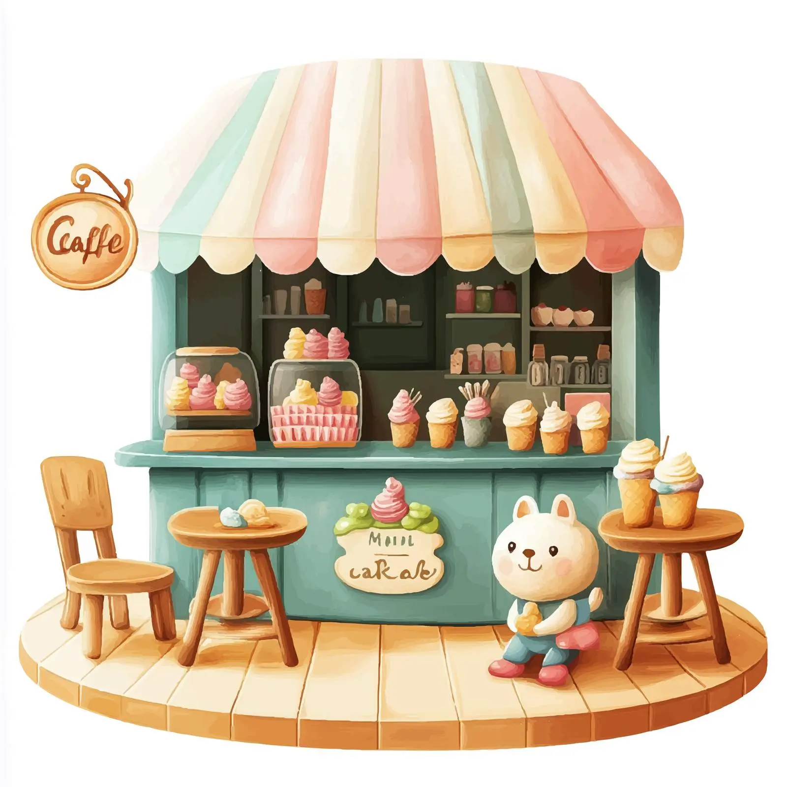 Toys Enjoying Ice Cream in Cafe Vector Illustration — free download from Dotvec