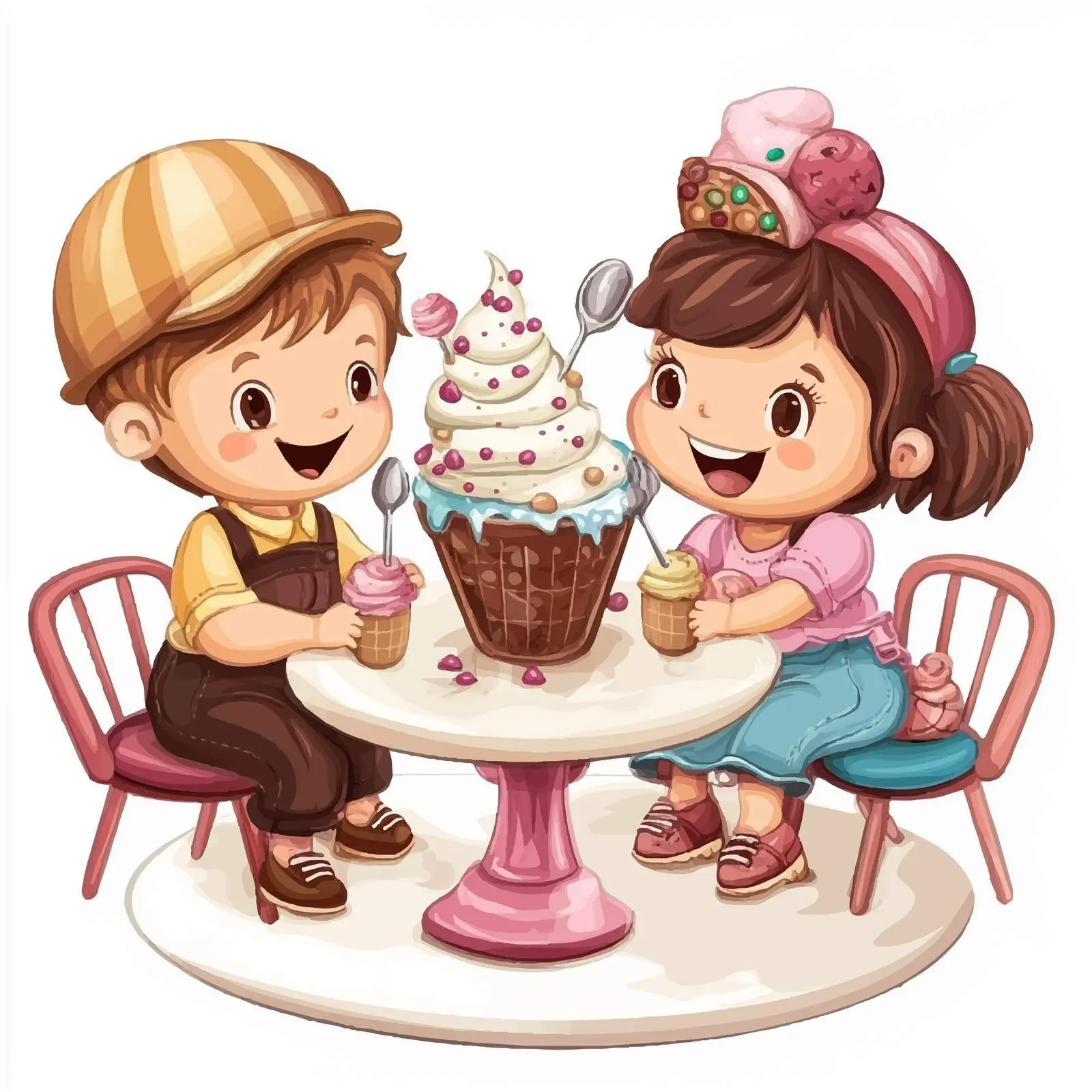 Toys Enjoying Ice Cream in a Cafe Vector — free download from Dotvec