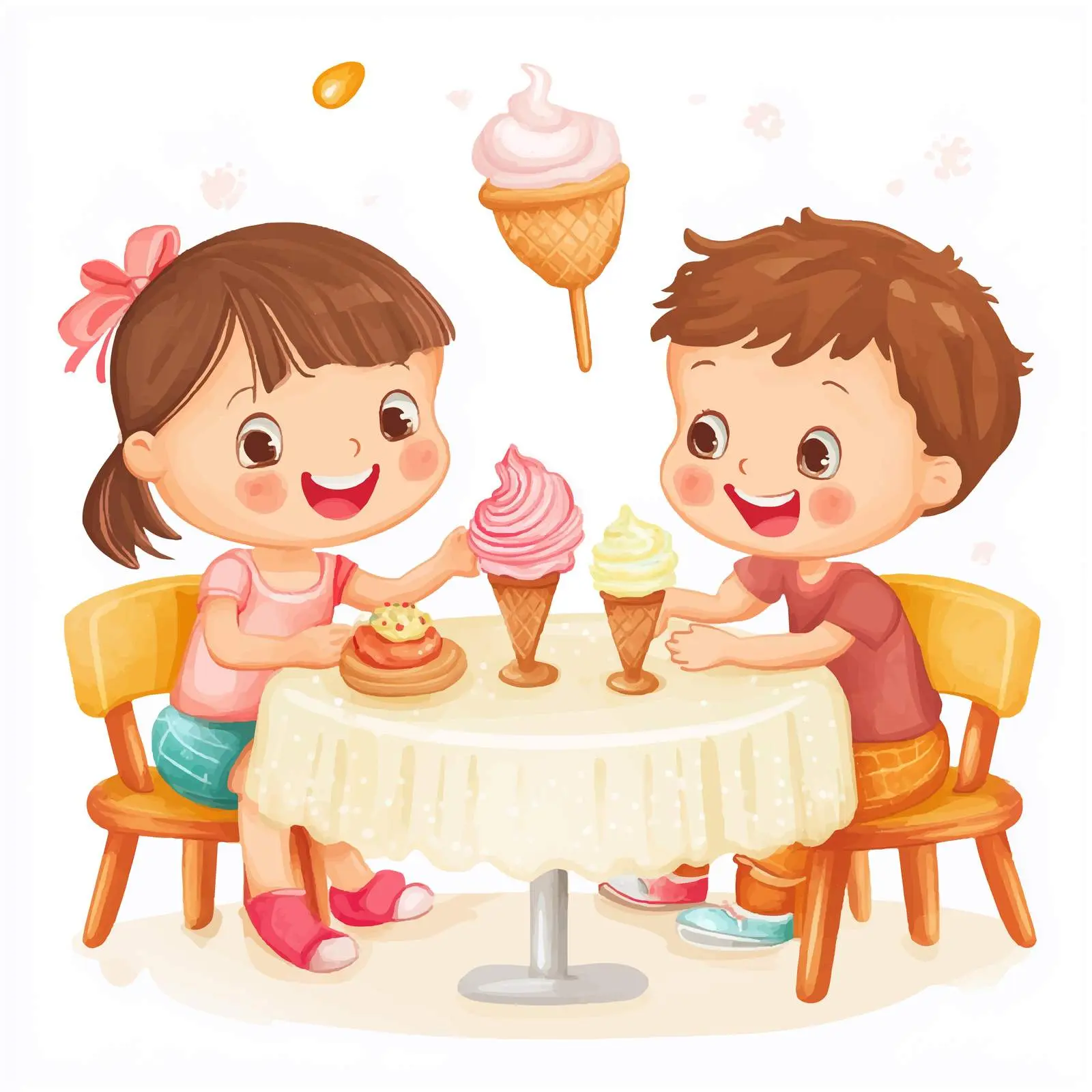 Fun Kids Playing with Ice Cream in Cafe — free download from Dotvec