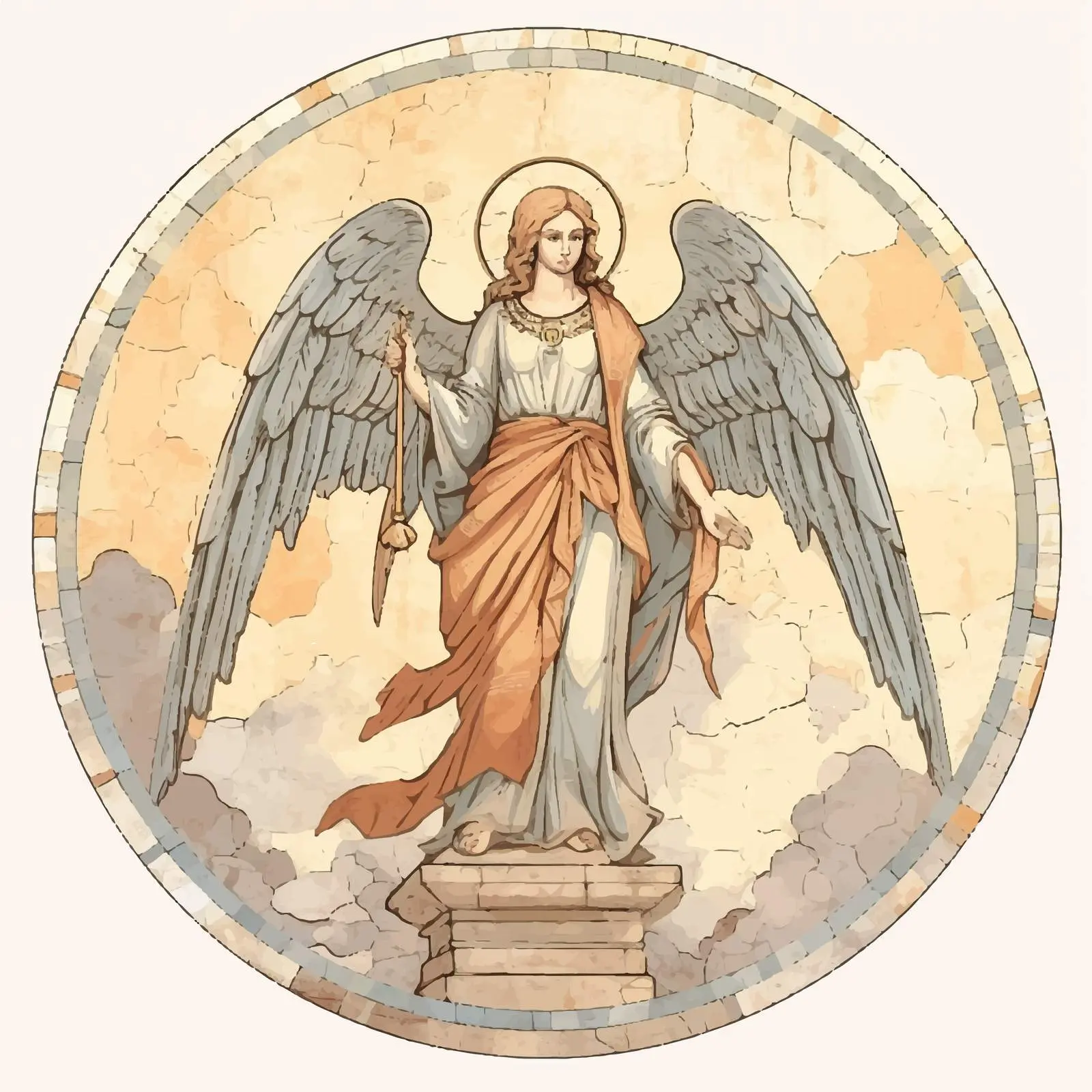 Antique Guardian Angel Christian Icon Illustration – free protector image from Dotvec