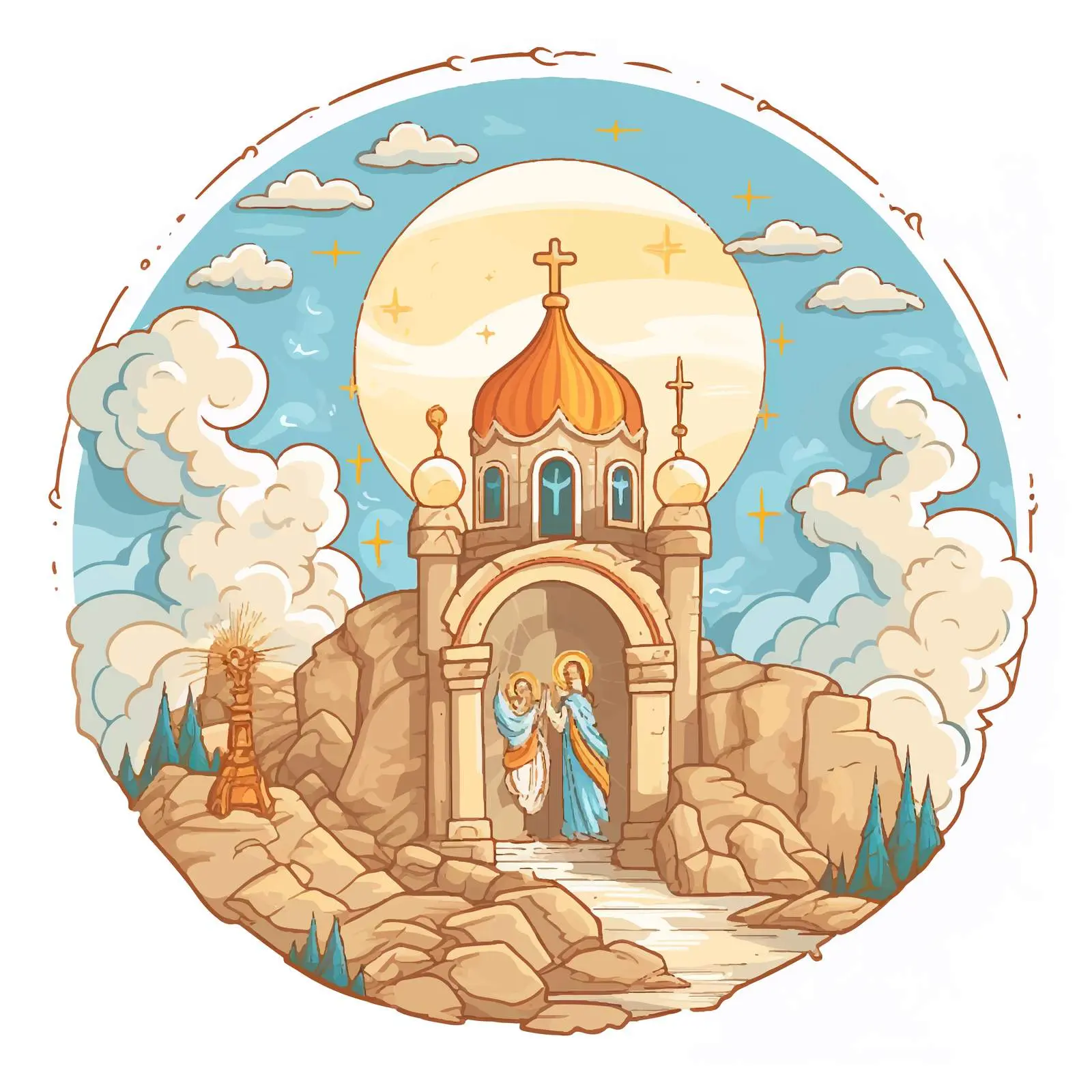 Antique Traditional Christian Icon of Heaven Liturgy — free download from Dotvec