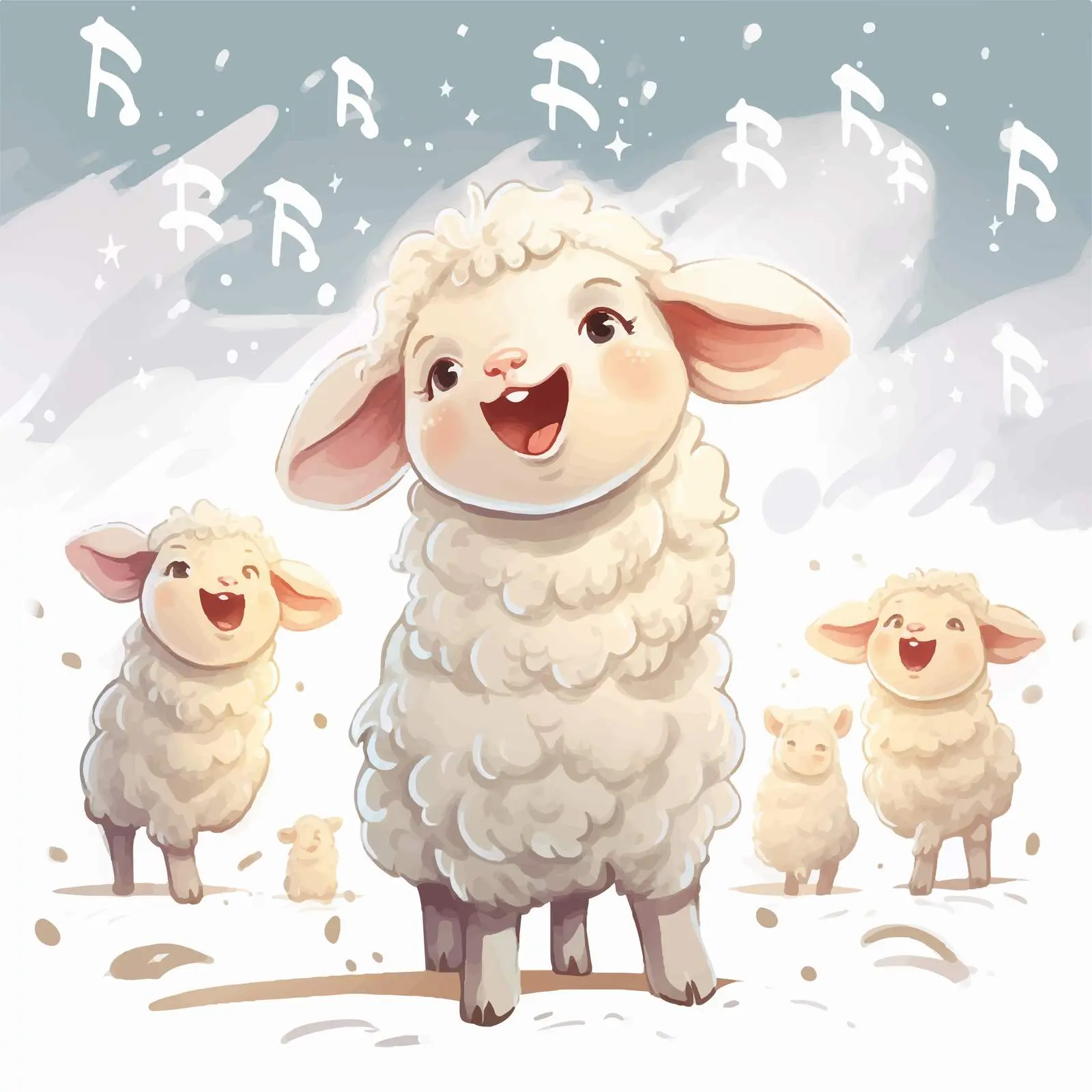 Cartoon Sheep Singing Christmas Carols in Snow – free singing image from Dotvec
