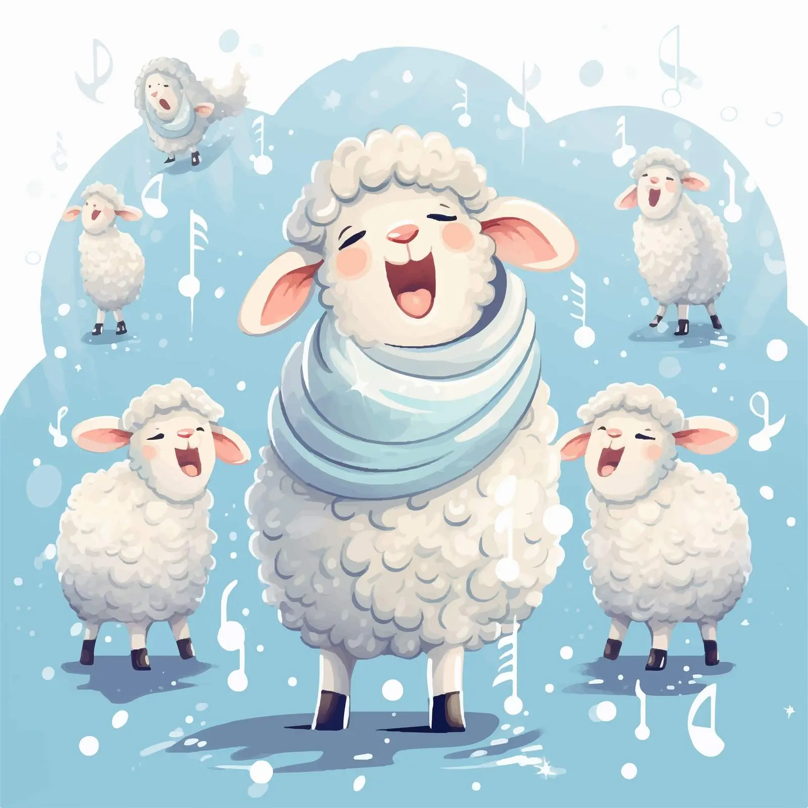 Cartoon Sheep Singing Christmas Carols in Snow – free singing image from Dotvec