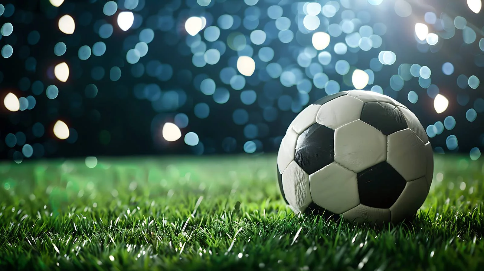 Soccer ball on grass under night lights — free download from Dotvec
