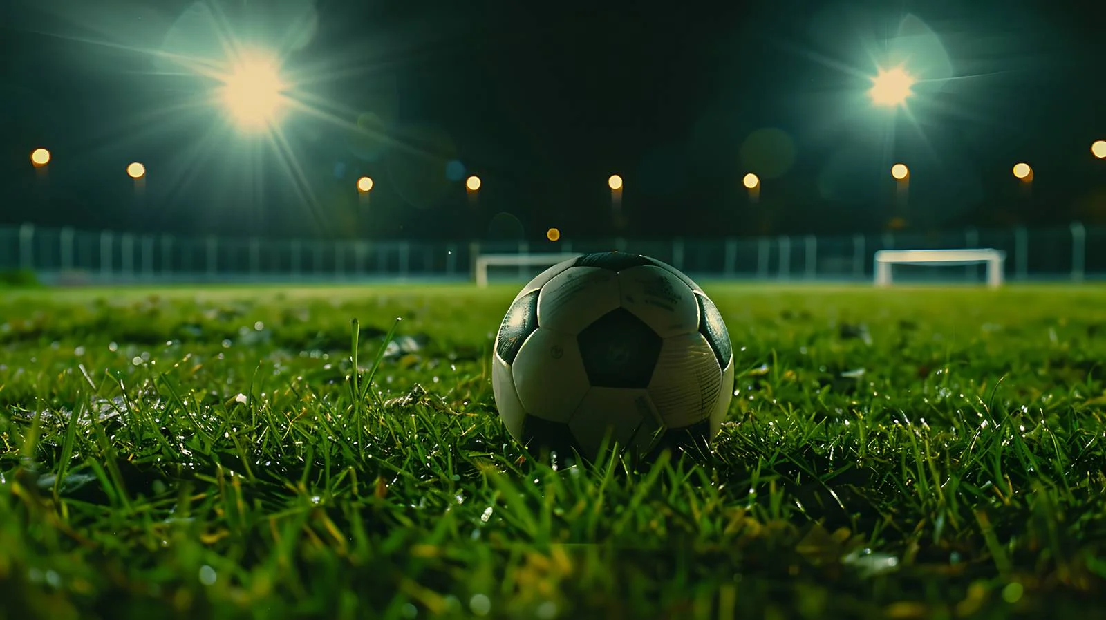 Nighttime Soccer Ball on Grass Field Illuminated — free download from Dotvec