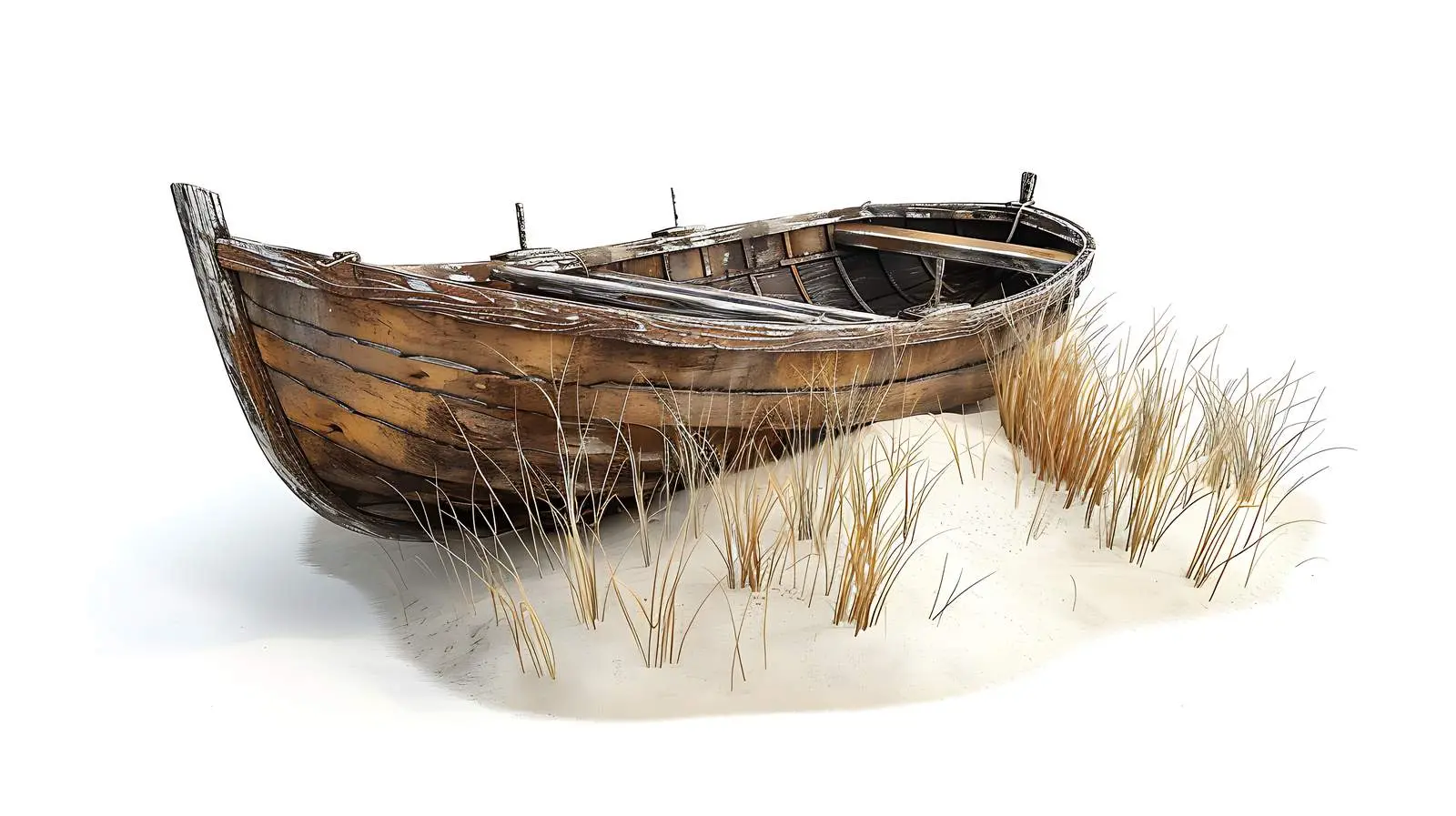 Traditional Wooden Boat on Beach with Dry Grass – free traditional boat image from Dotvec