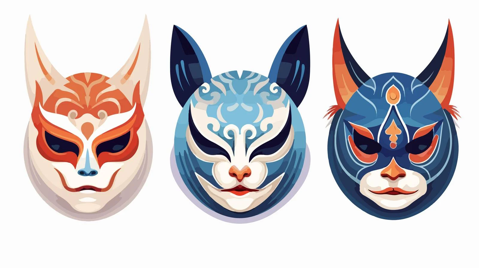 Sacred Japanese Noh Theatre Masks Display — free download from Dotvec