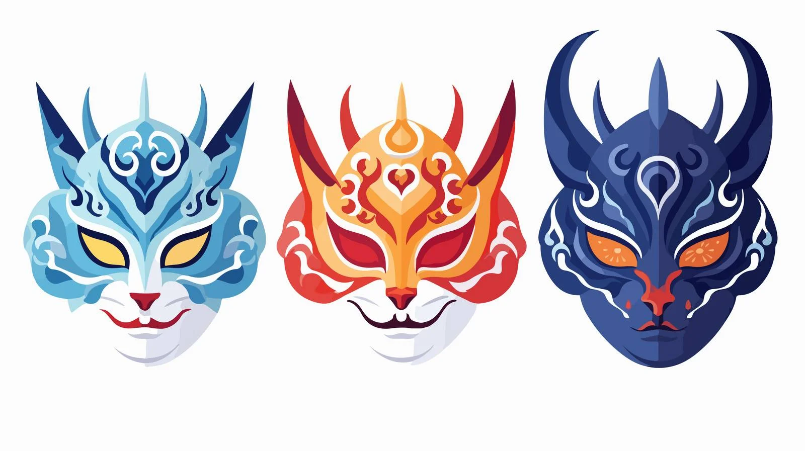 Elegant Noh Theatre Masks Display — free download from Dotvec