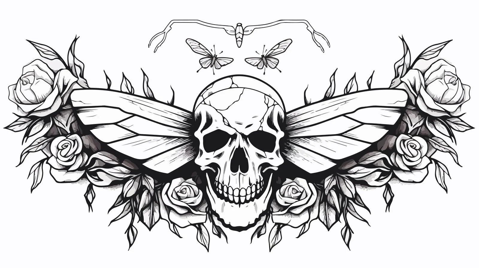Traditional Black Linework Tattoo with Banner — free download from Dotvec