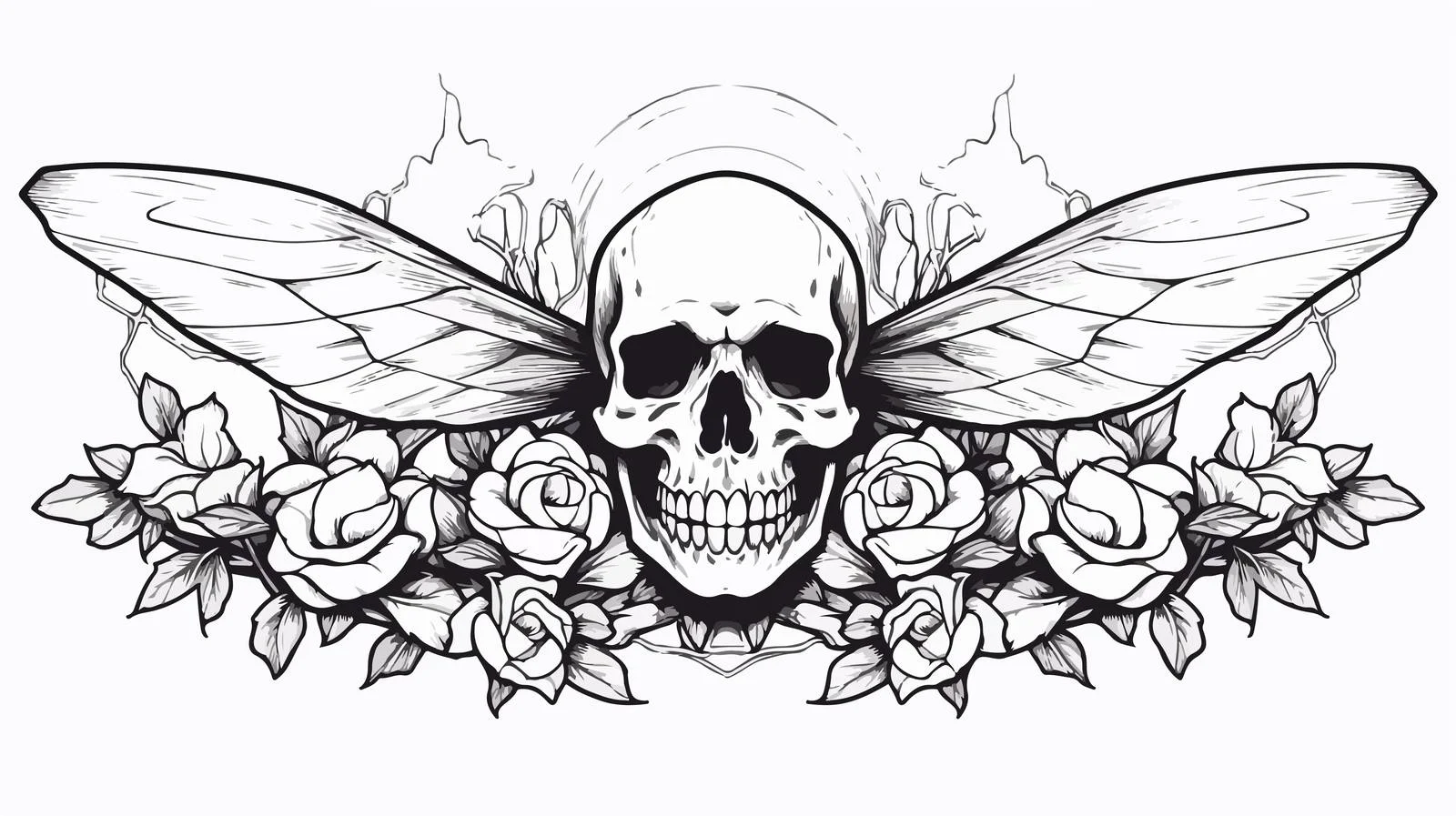 Traditional Black Linework Tattoo with Banner — free download from Dotvec