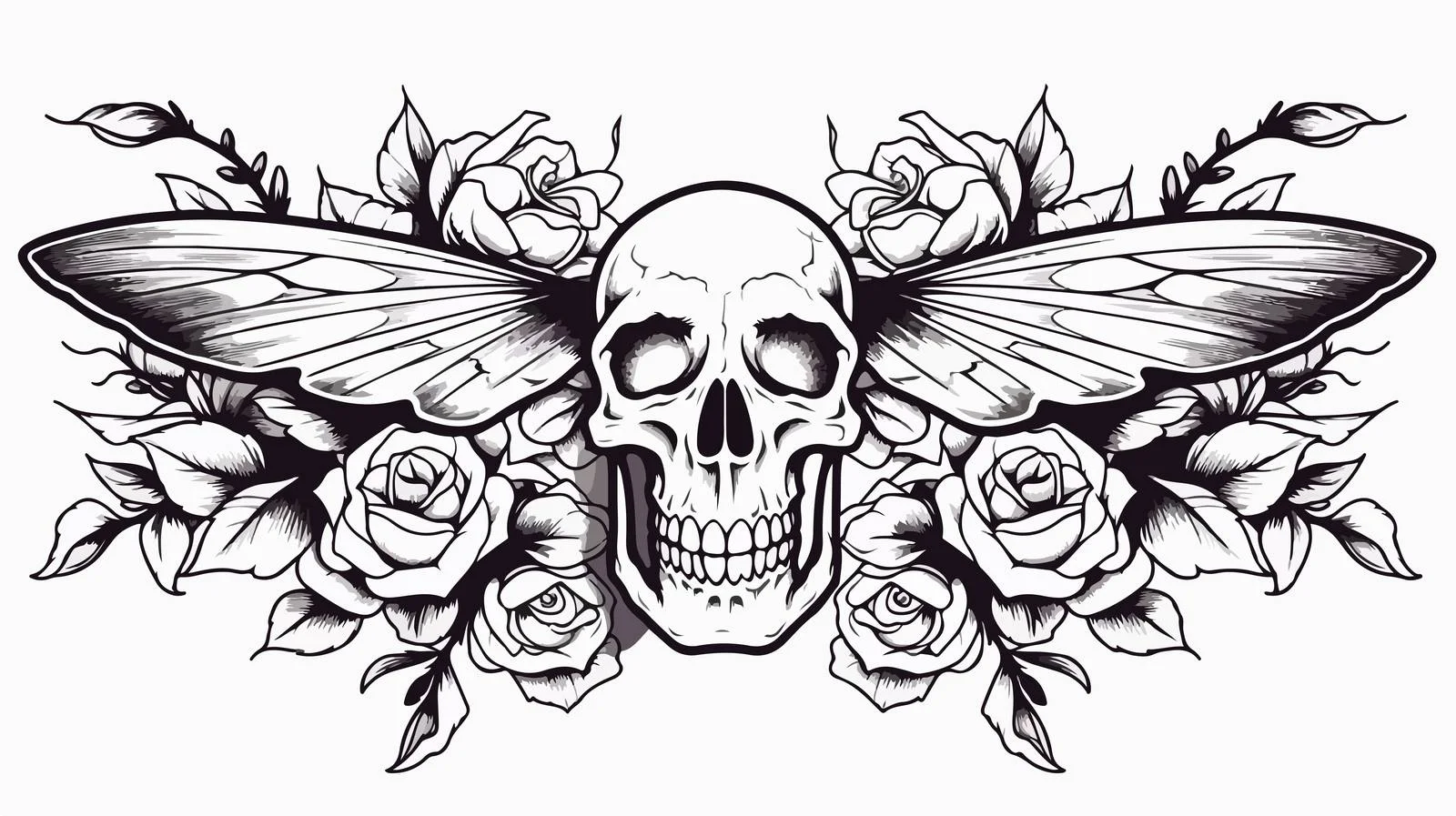 Traditional Black Linework Tattoo with Banner — free download from Dotvec