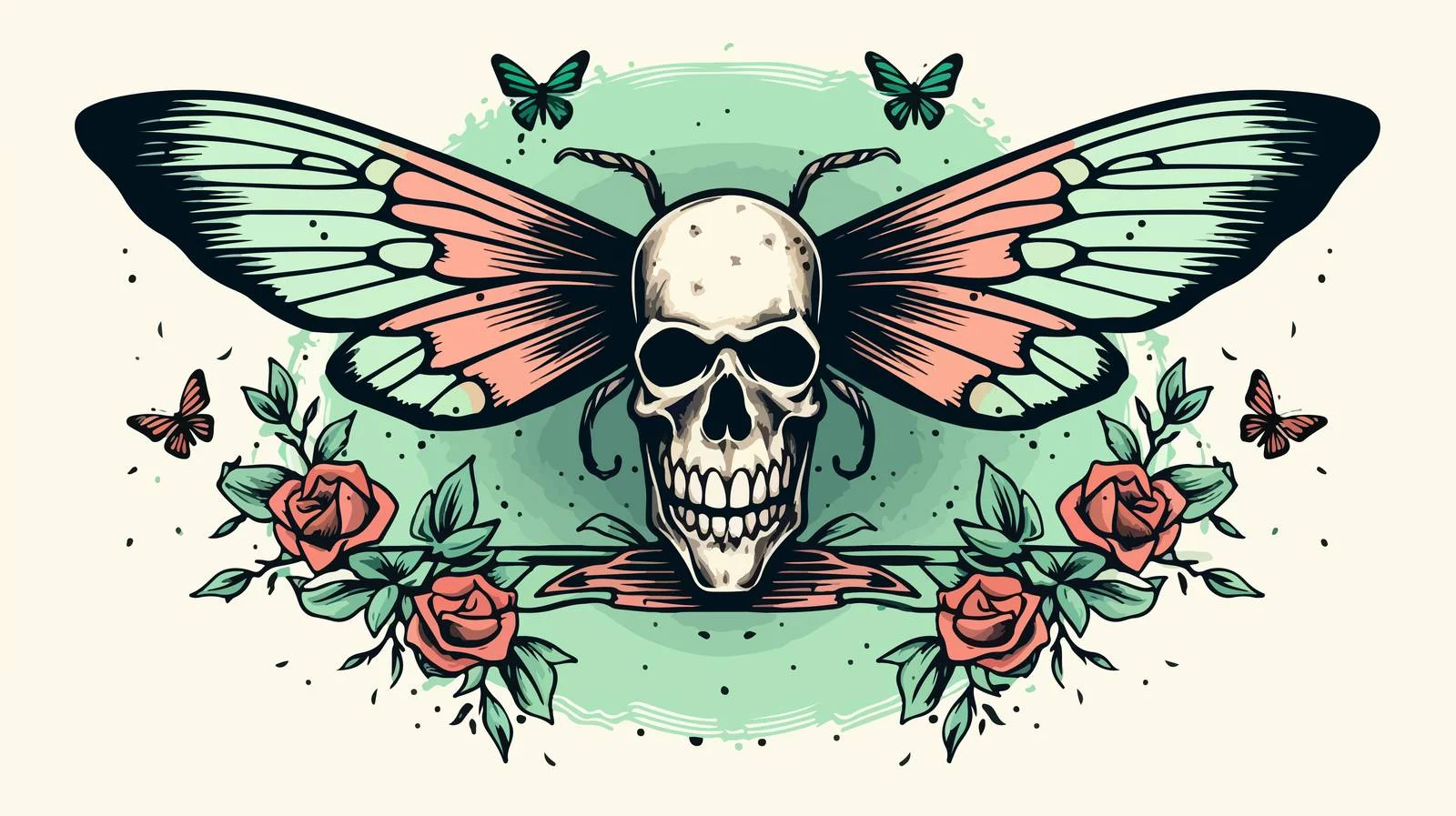 Classic Black Line Tattoo with Banner — free download from Dotvec