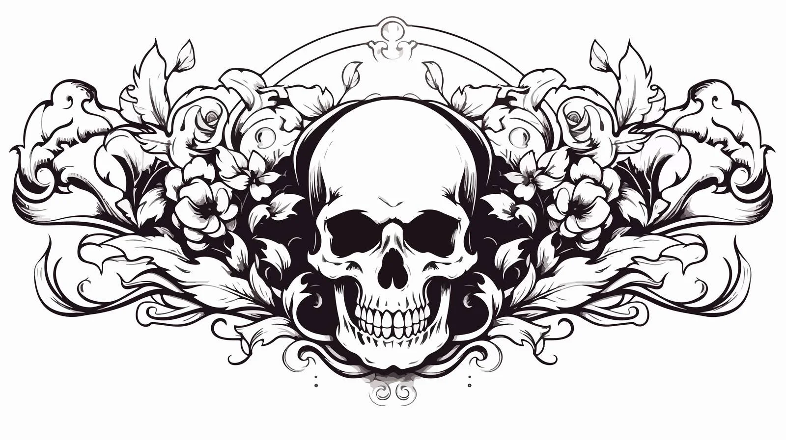 Traditional Black Linework Tattoo with Banner — free download from Dotvec