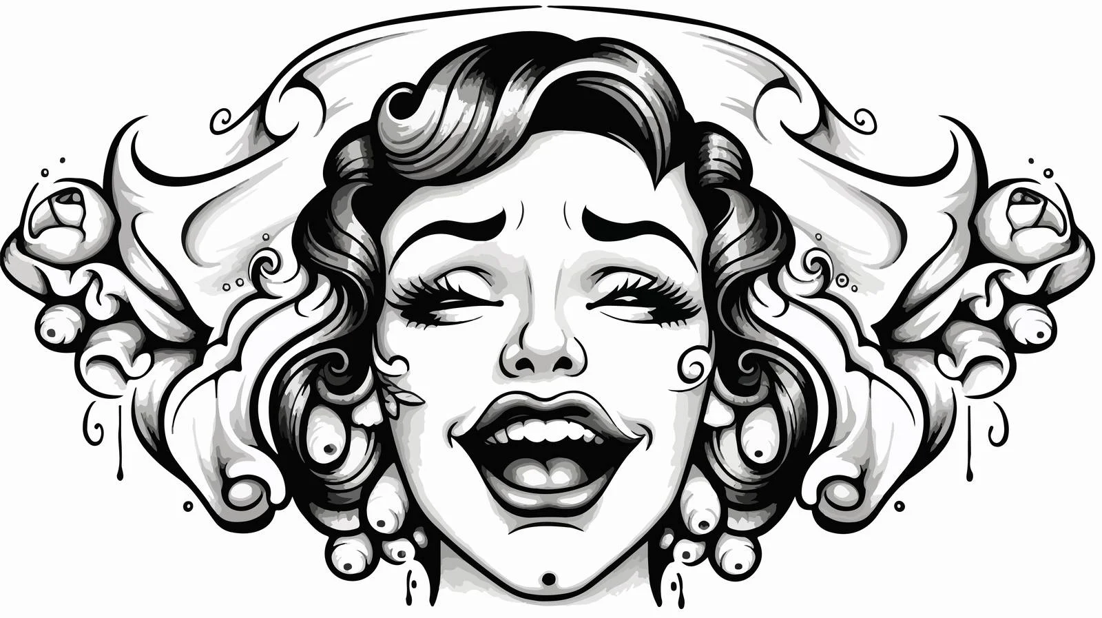 Traditional Black Linework Tattoo with Banner — free download from Dotvec