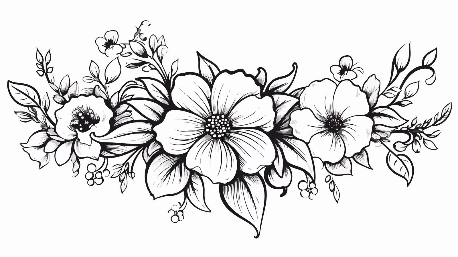 Traditional Black Tattoo with Floral Banner