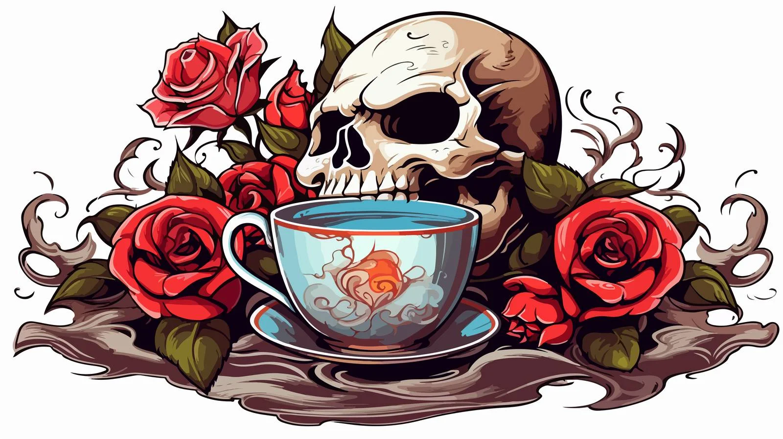 Traditional Skull Drinking Tattoo with Banner — free download from Dotvec