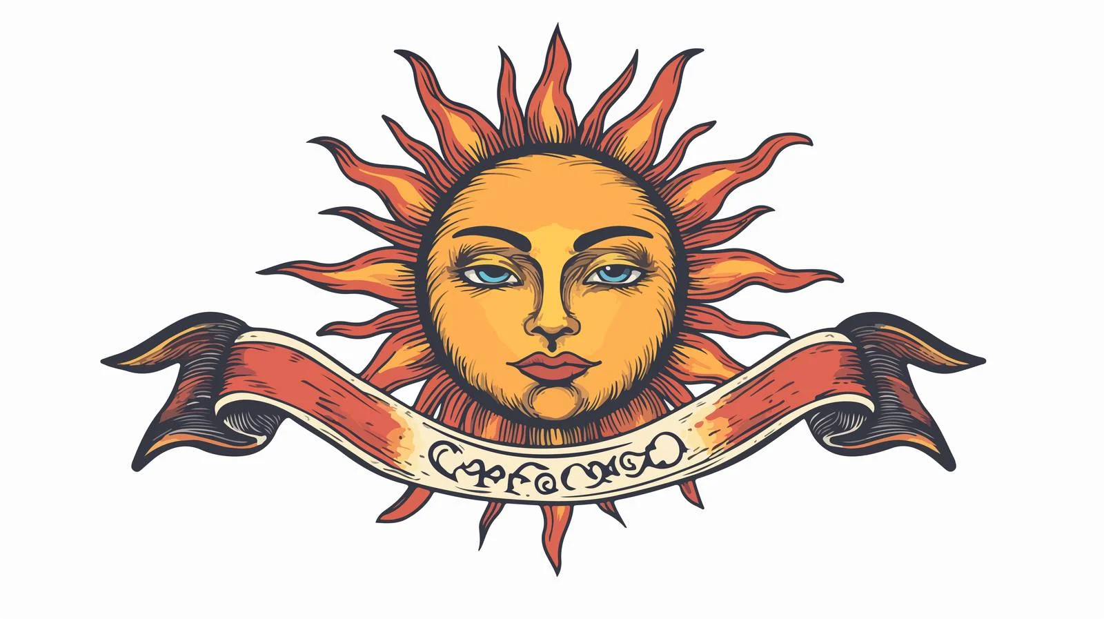 Traditional Sun Face Tattoo Banner — free download from Dotvec
