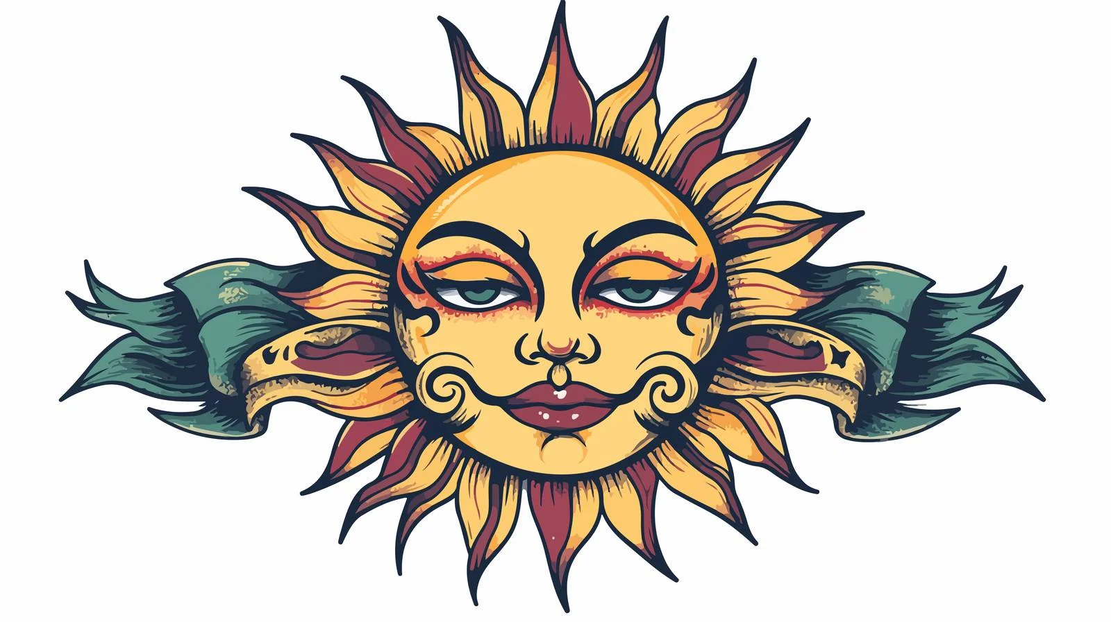 Traditional Sun Face Tattoo Design — free download from Dotvec