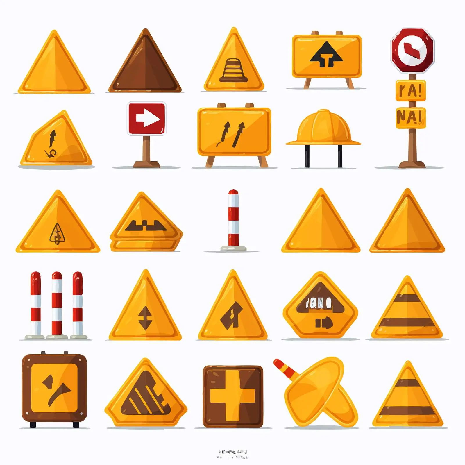 Road Work Traffic Signs Vector Illustration on White – free caution image from Dotvec