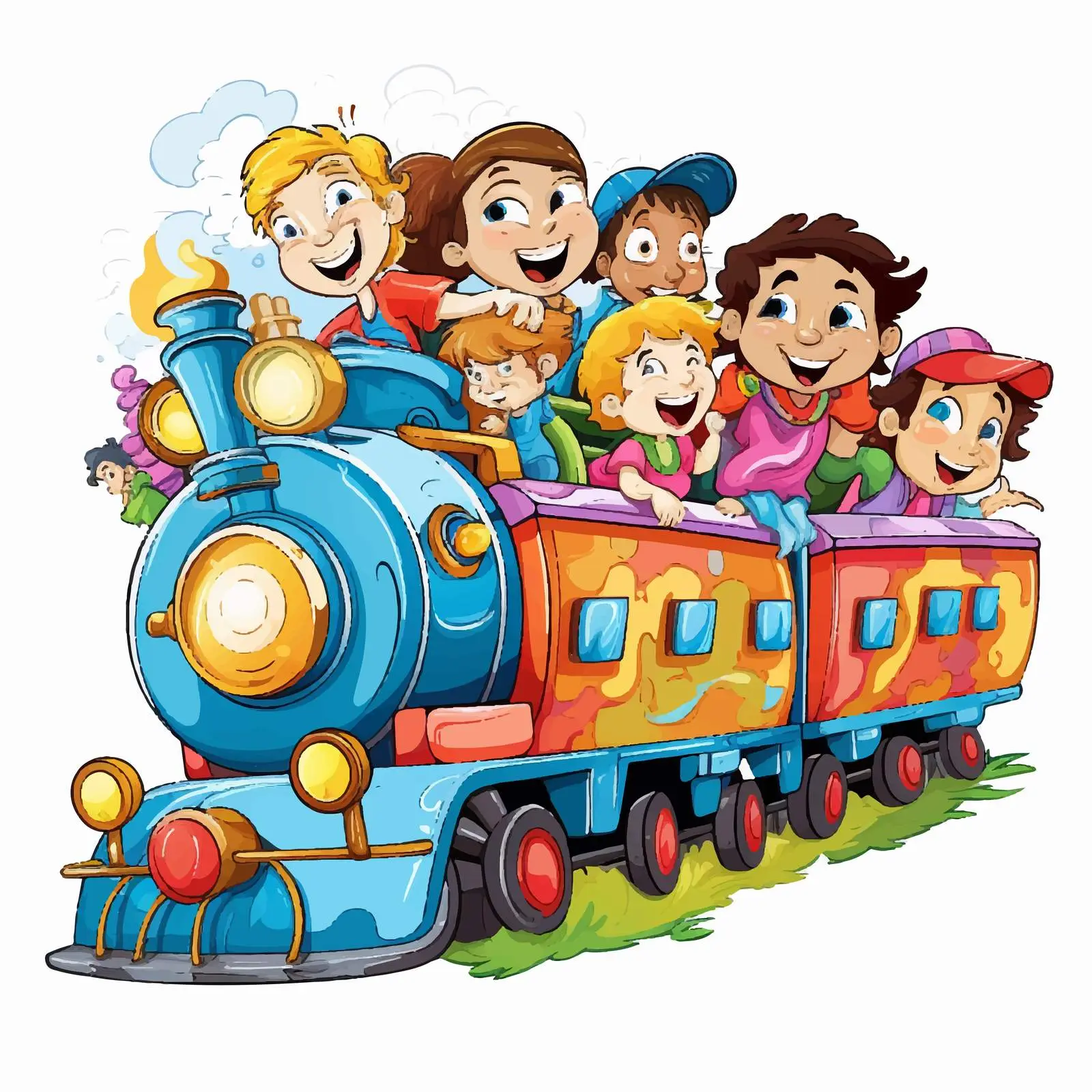 Children Enjoying a Train Ride Illustration — free download from Dotvec