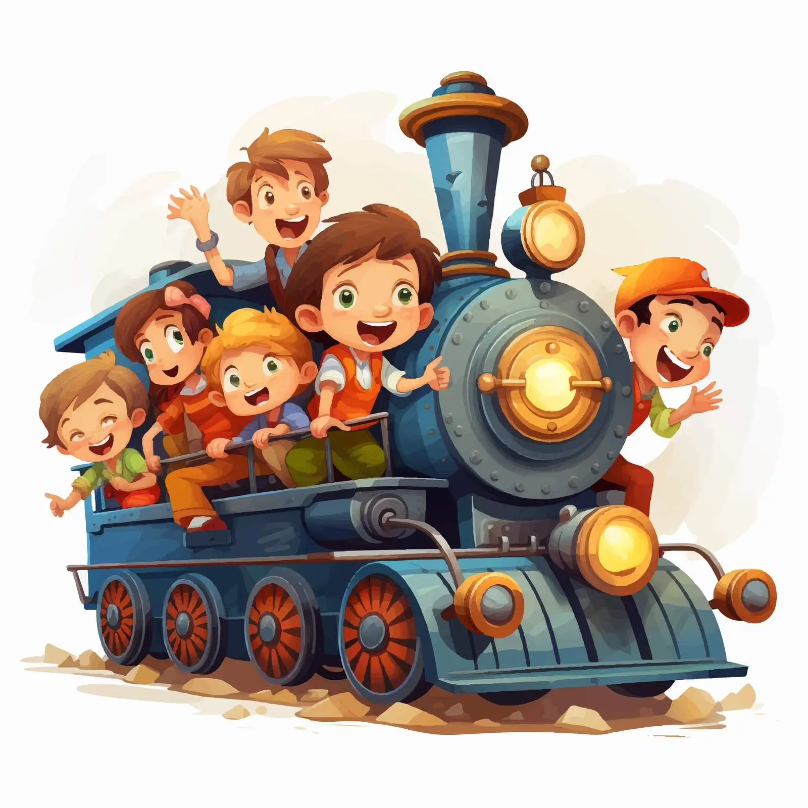 Children Enjoying a Train Ride Illustration — free download from Dotvec