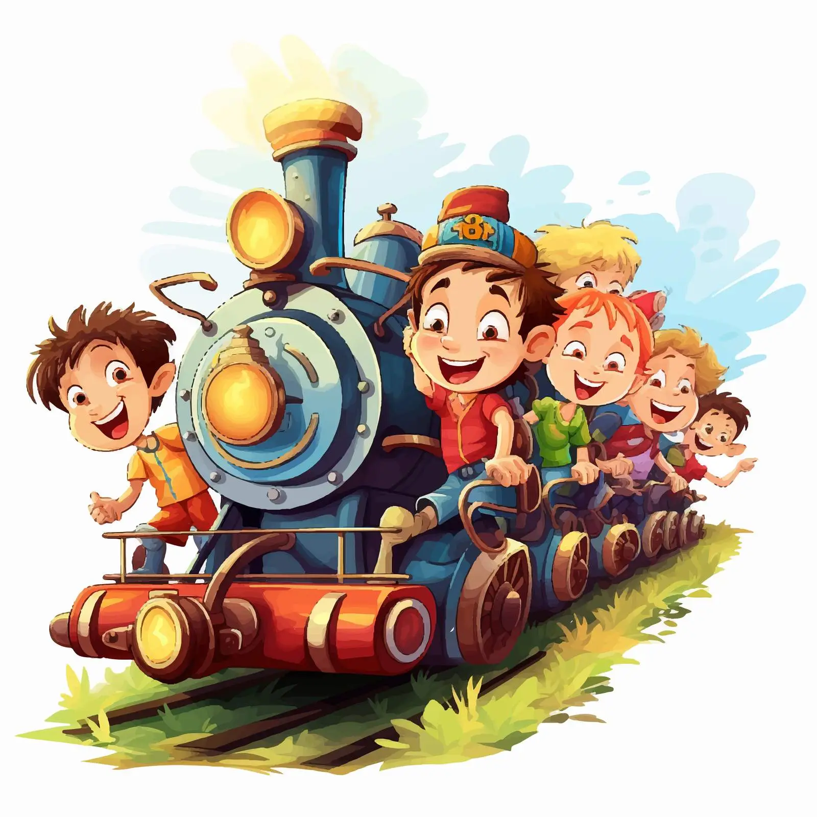 Children Enjoying a Train Ride Illustration — free download from Dotvec