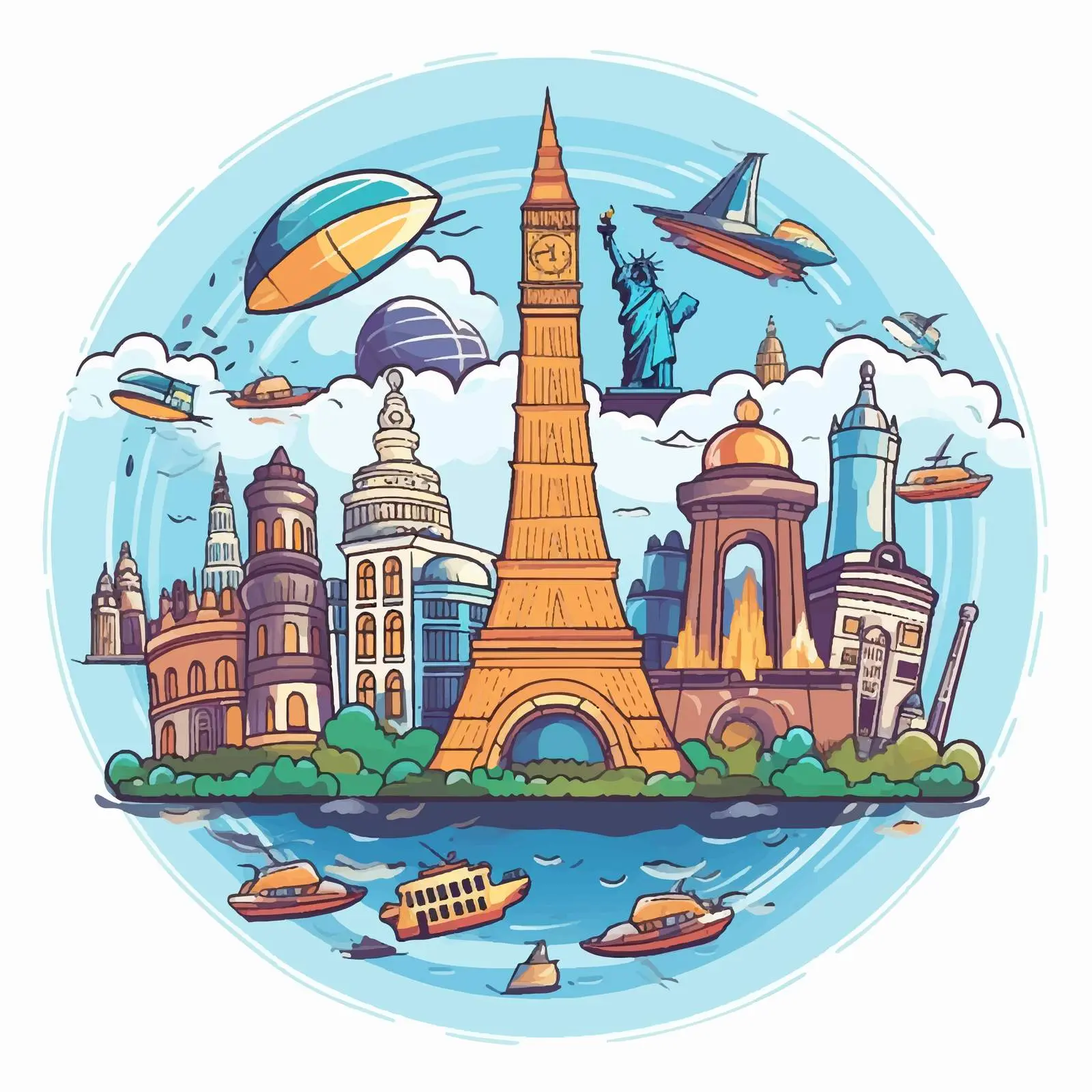 Cartoon Vector Travel Around the World Illustration — free download from Dotvec