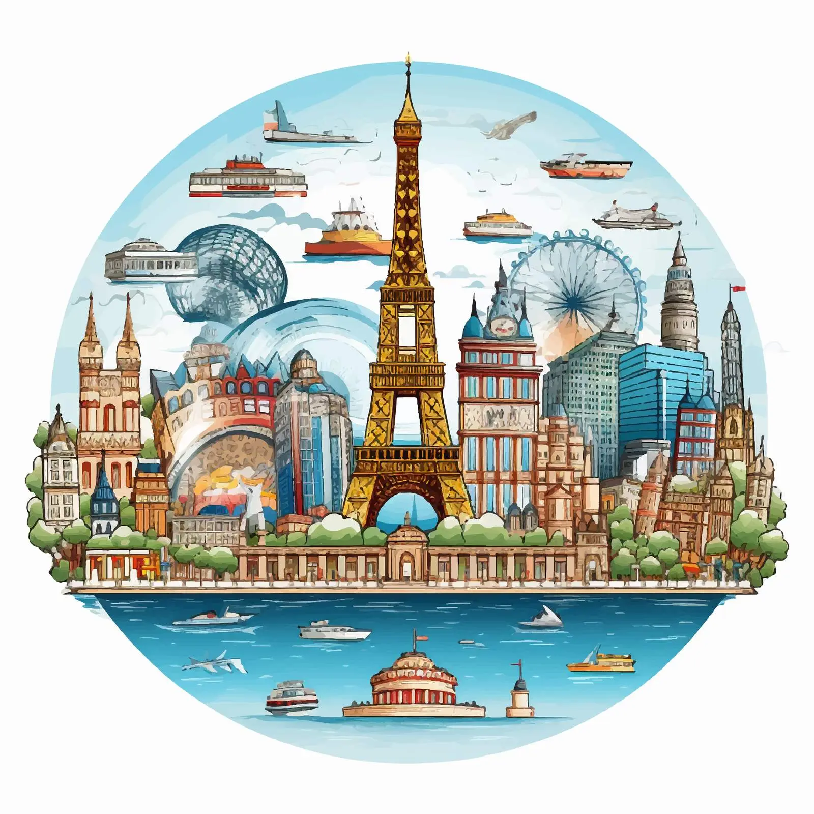 Cartoon Vector Illustration of Global Travel — free download from Dotvec