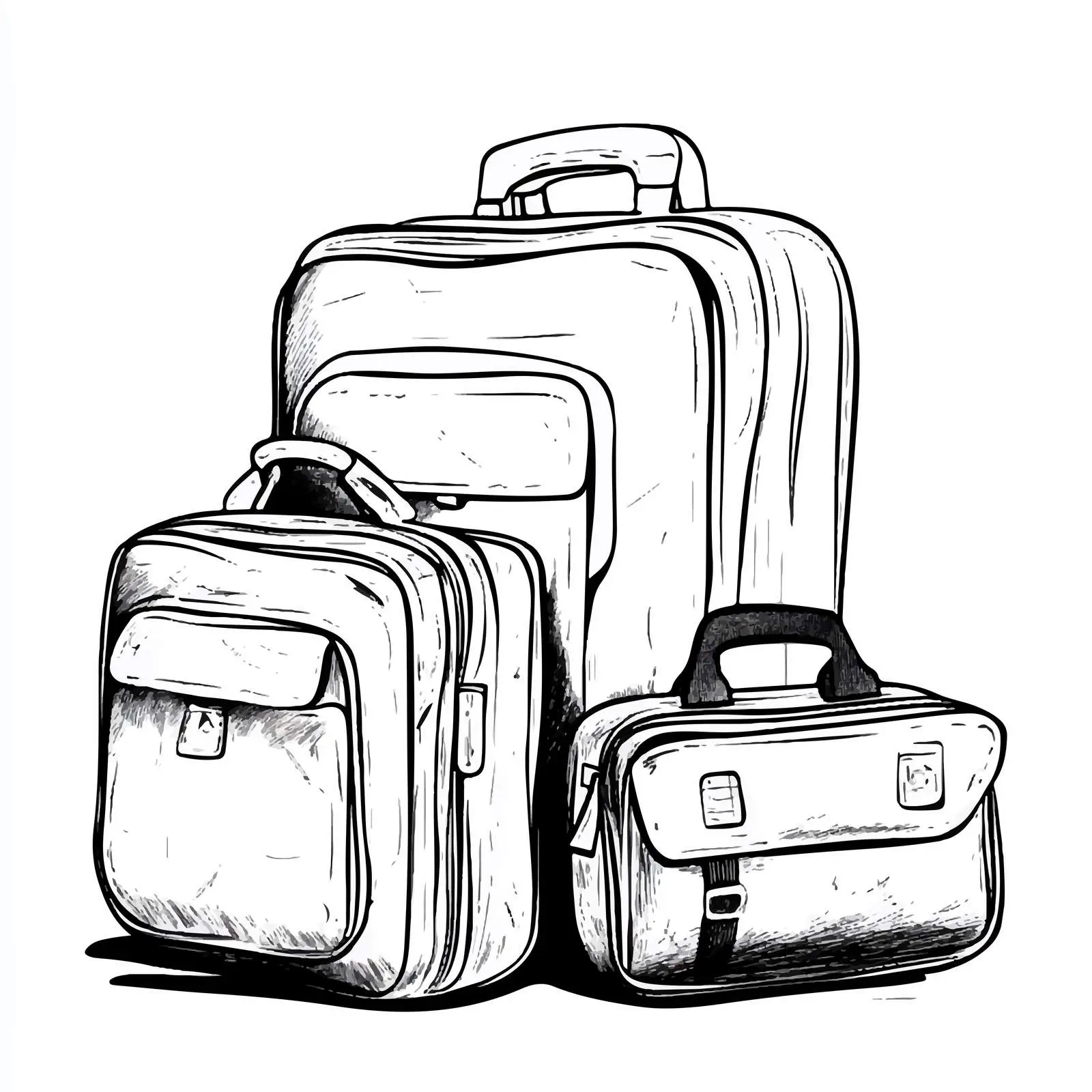 Cartoon Travel Bags Vector Illustration in Black and White — free download from Dotvec