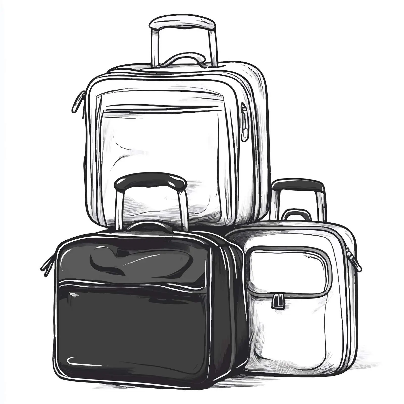 Black and White Travel Bags Cartoon Vector — free download from Dotvec