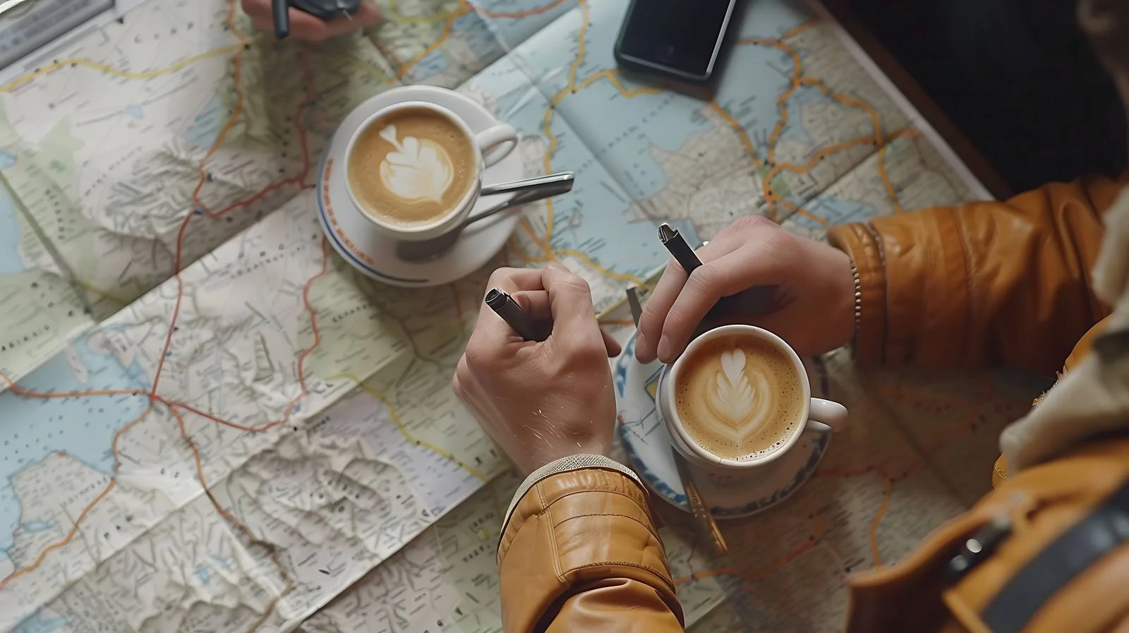 Travelers Planning Trips Over Coffee — free download from Dotvec