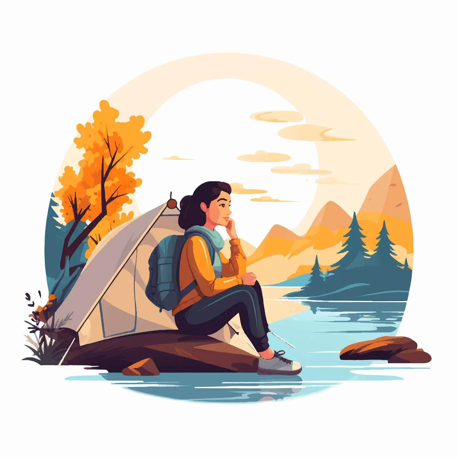 Young Woman Camping Alone in Nature — free download from Dotvec