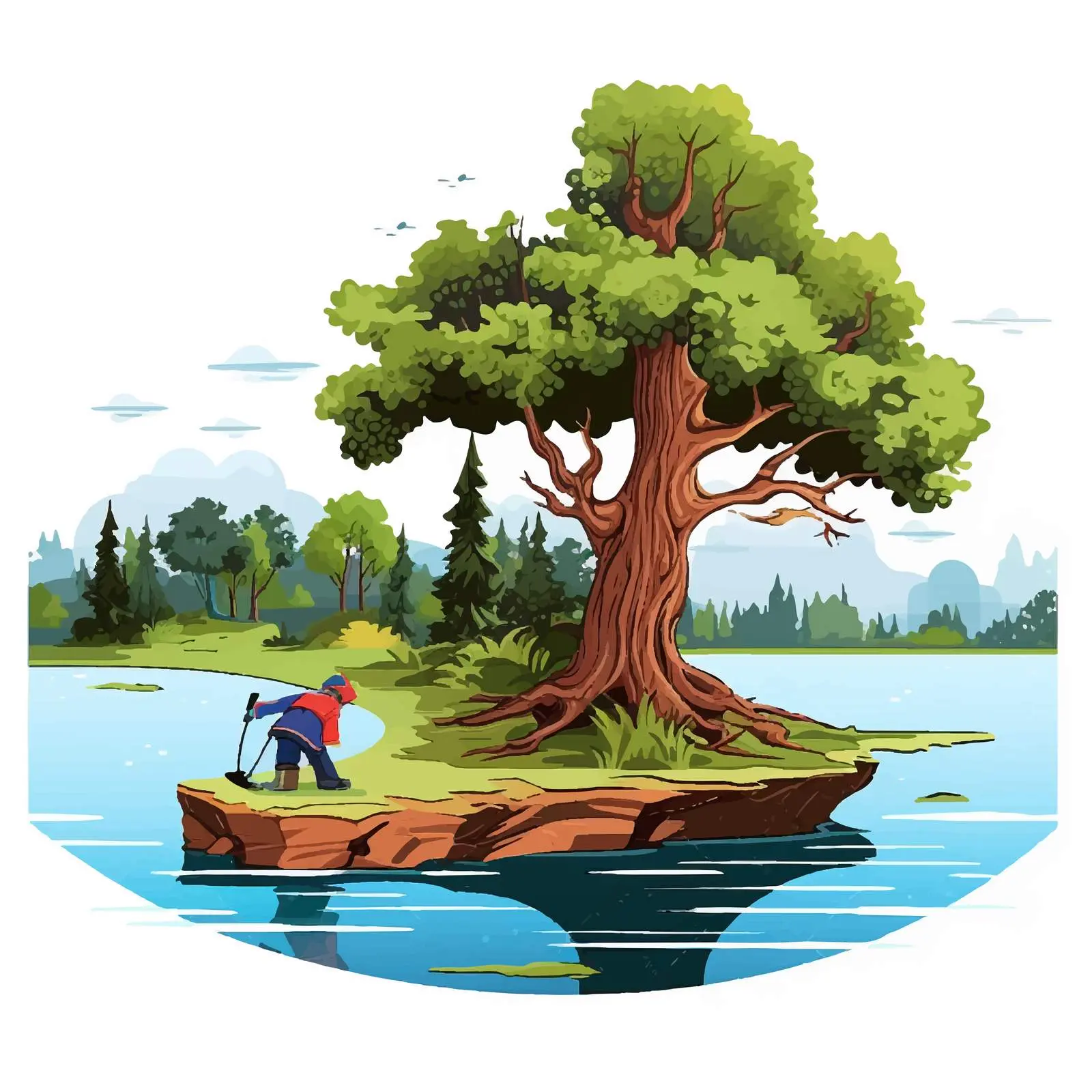 Tree Cutting Illustration Next to River — free download from Dotvec
