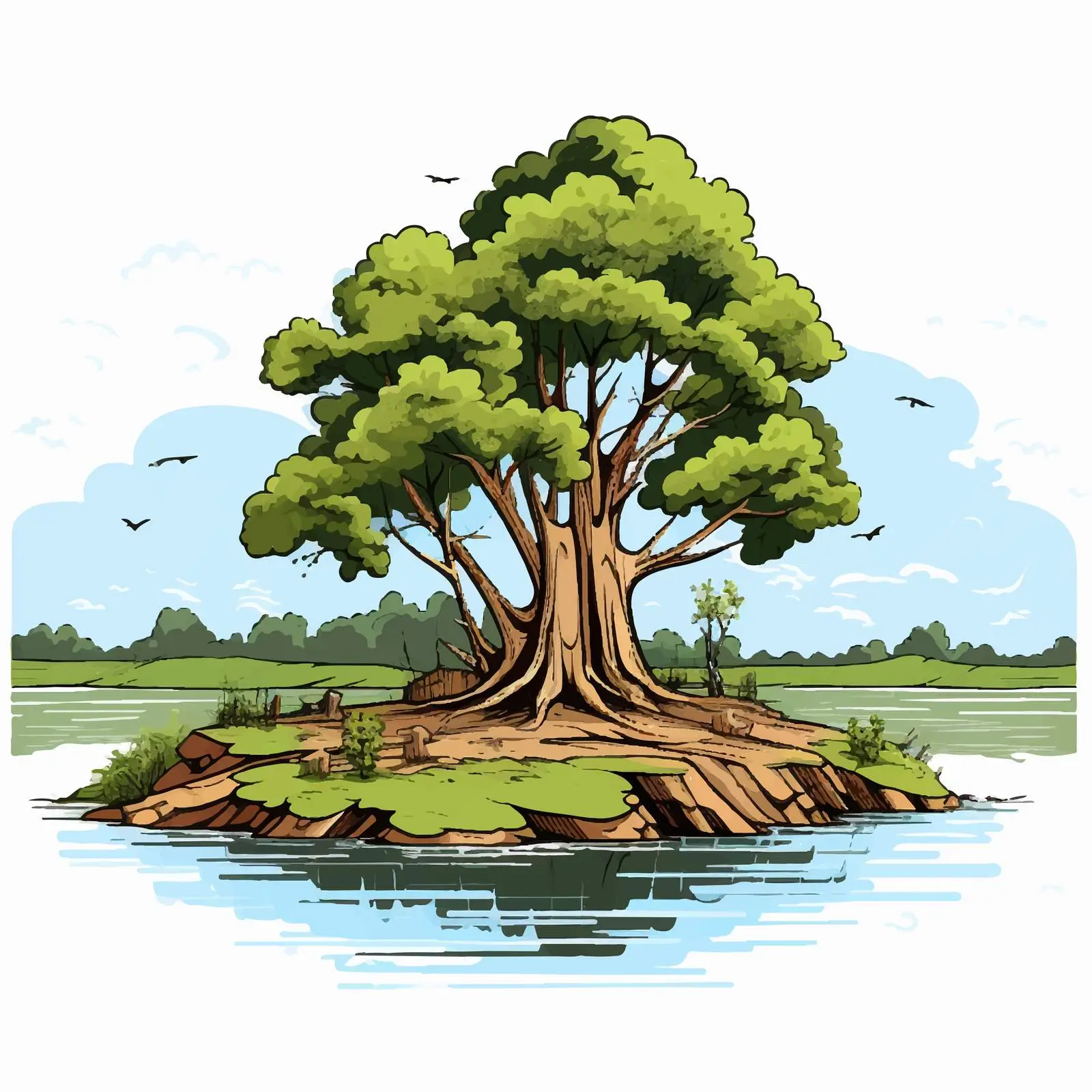 Tree Being Cut Next to River Illustration — free download from Dotvec
