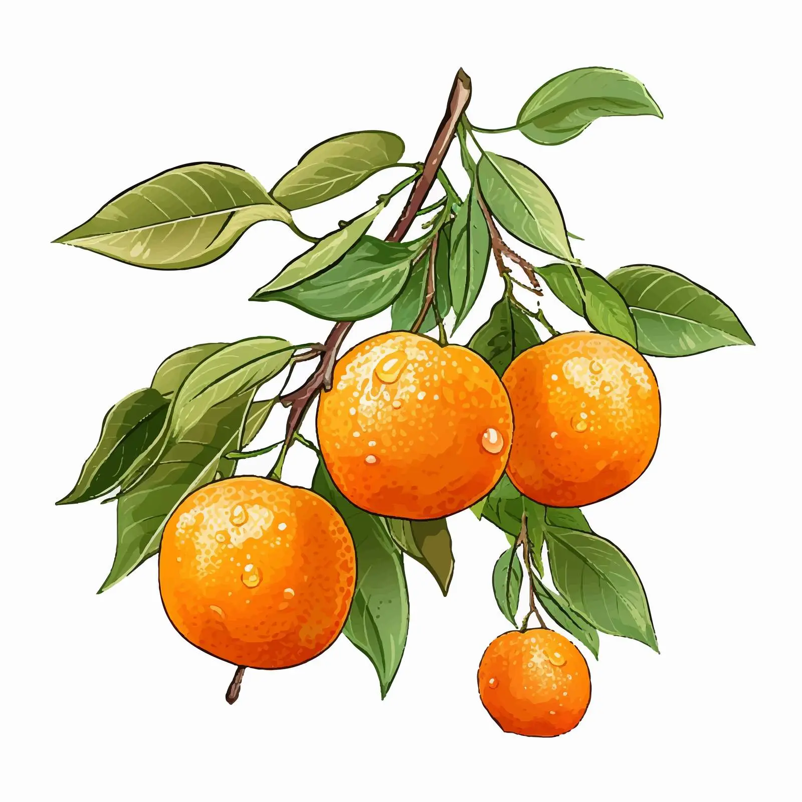 Ripe Tangerine Branch with Green Leaves — free download from Dotvec