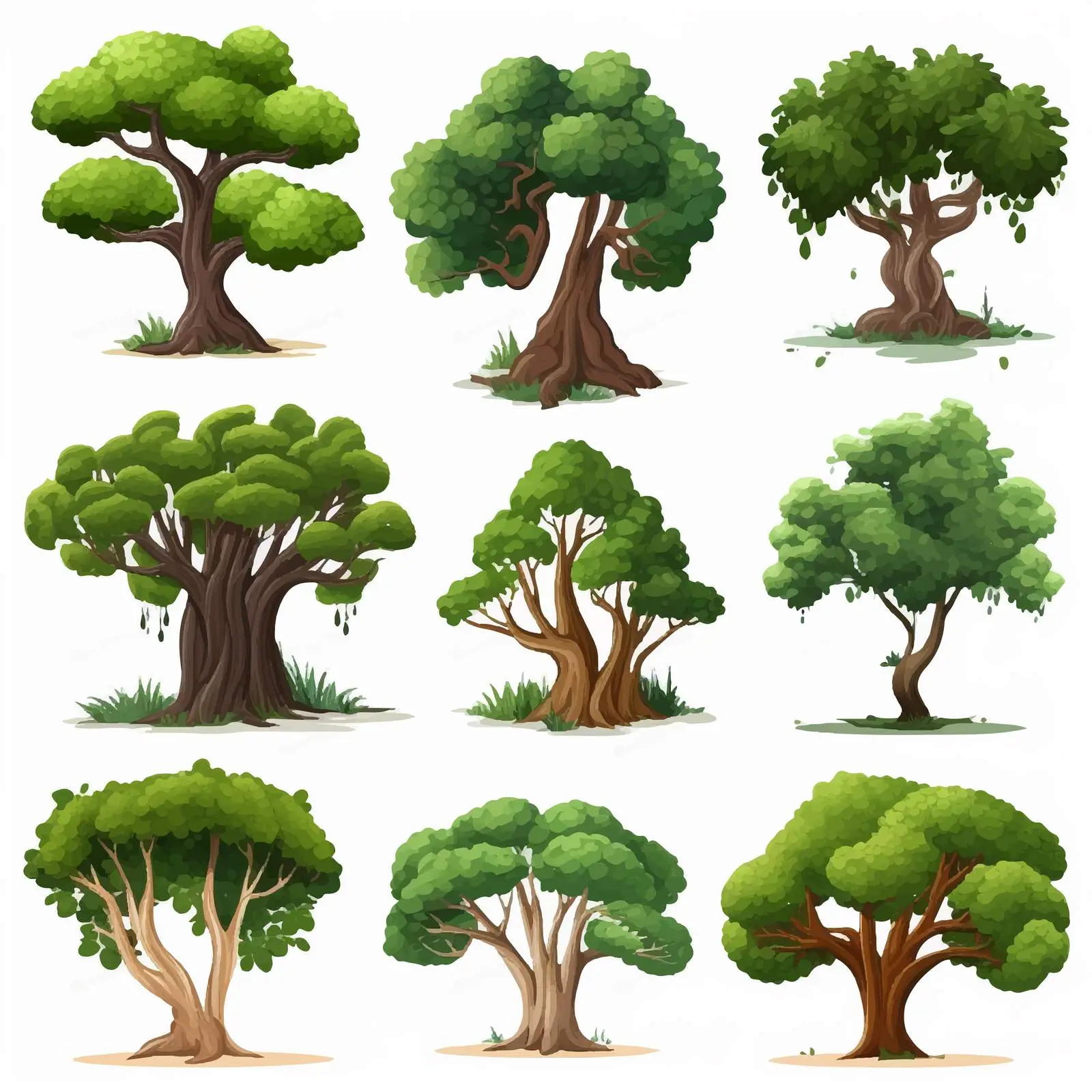 Cartoon Tree Element Vector Set on White Background — free download from Dotvec