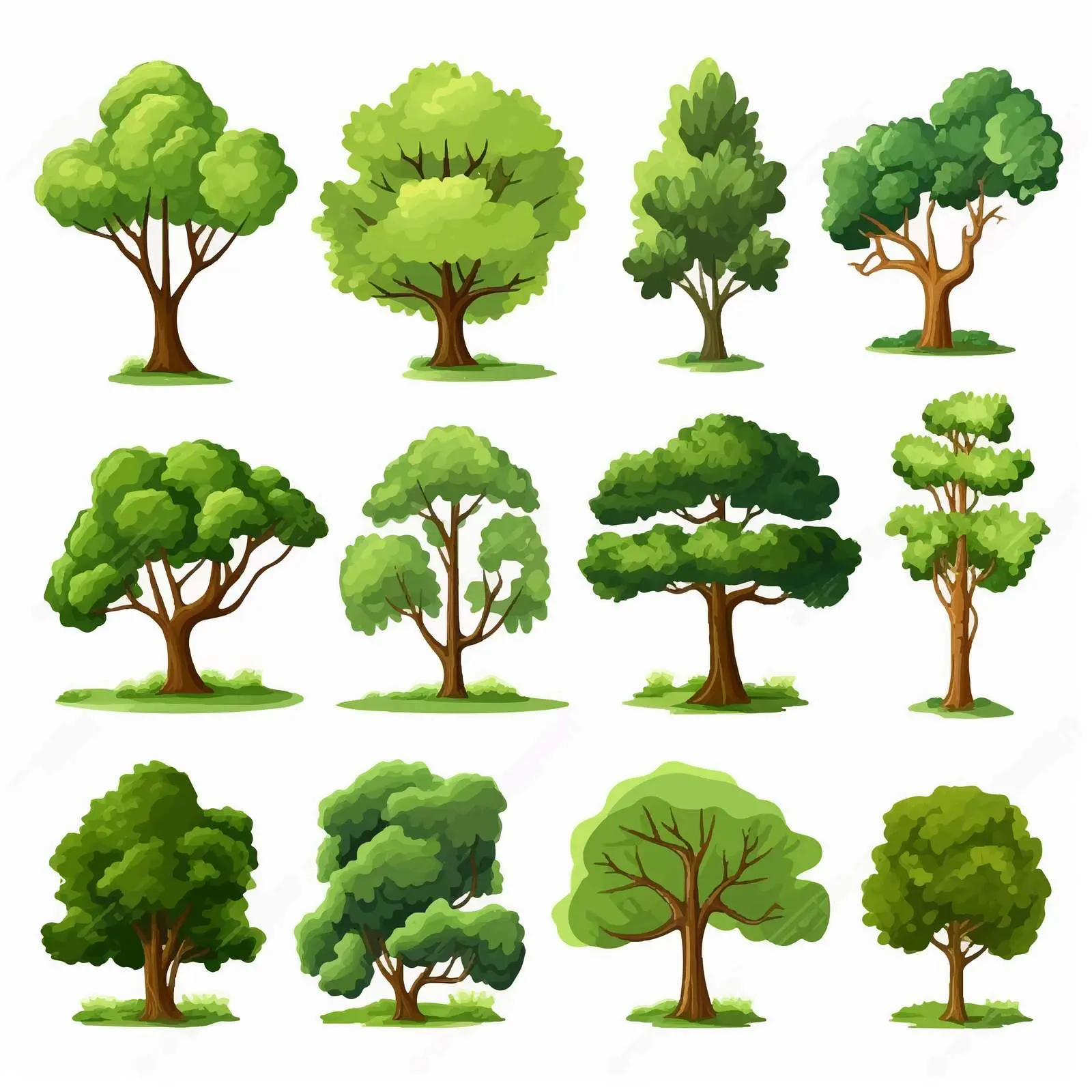 Cartoon Tree Elements Vector Set on White Background — free download from Dotvec