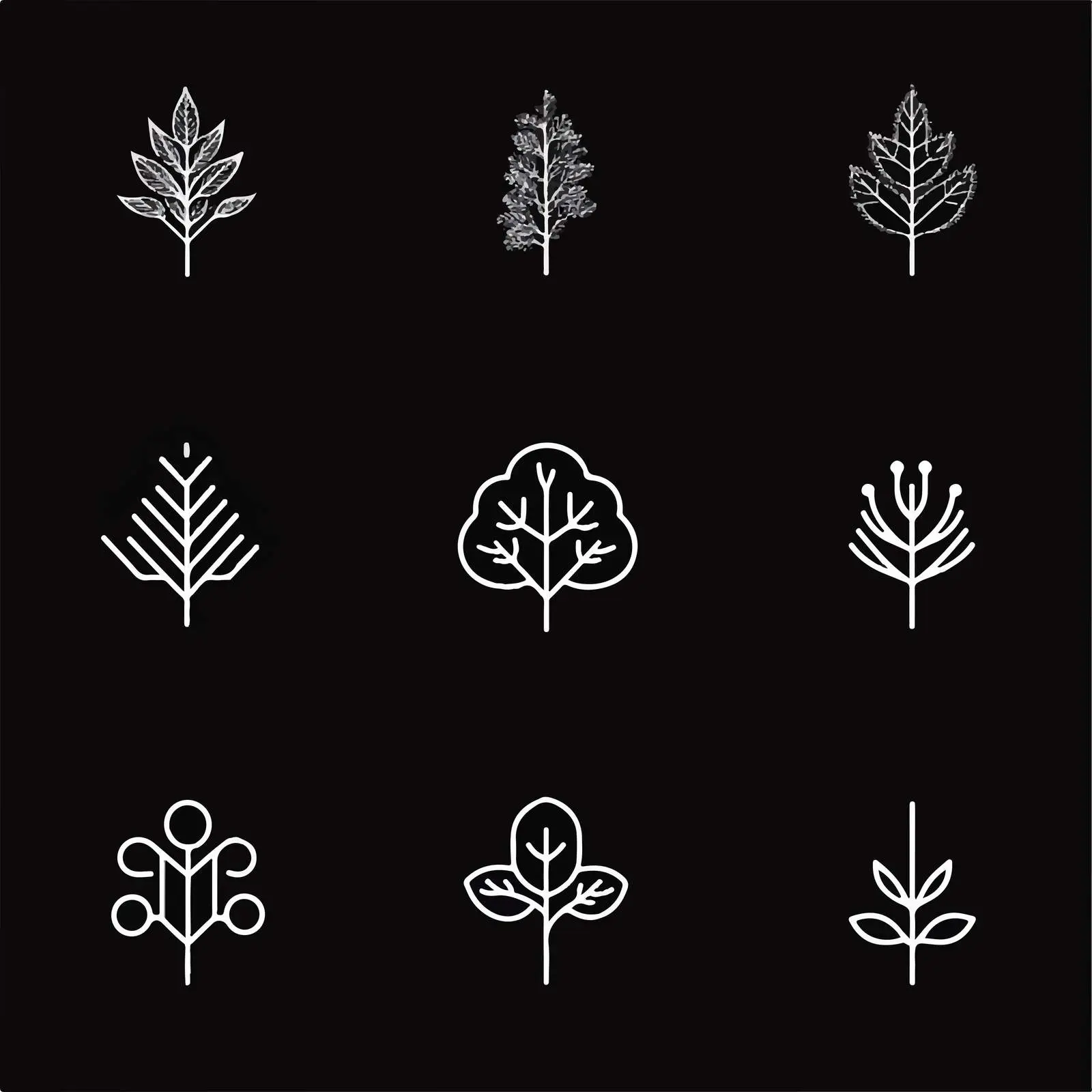 Stylized Tree Icons Collection for Nature Logos — free download from Dotvec
