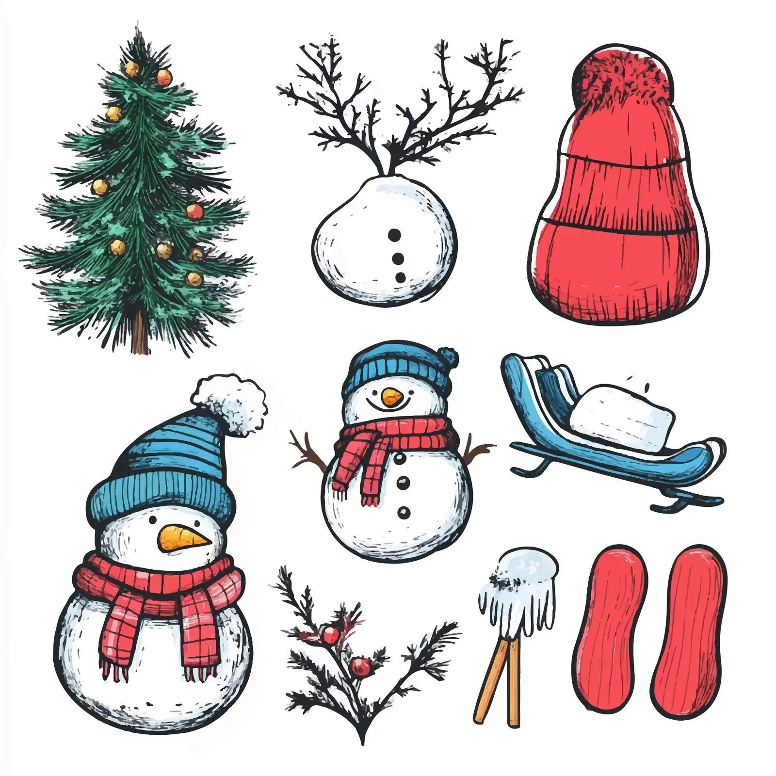 Winter Knitting Hat with Snowman and Mittens — free download from Dotvec