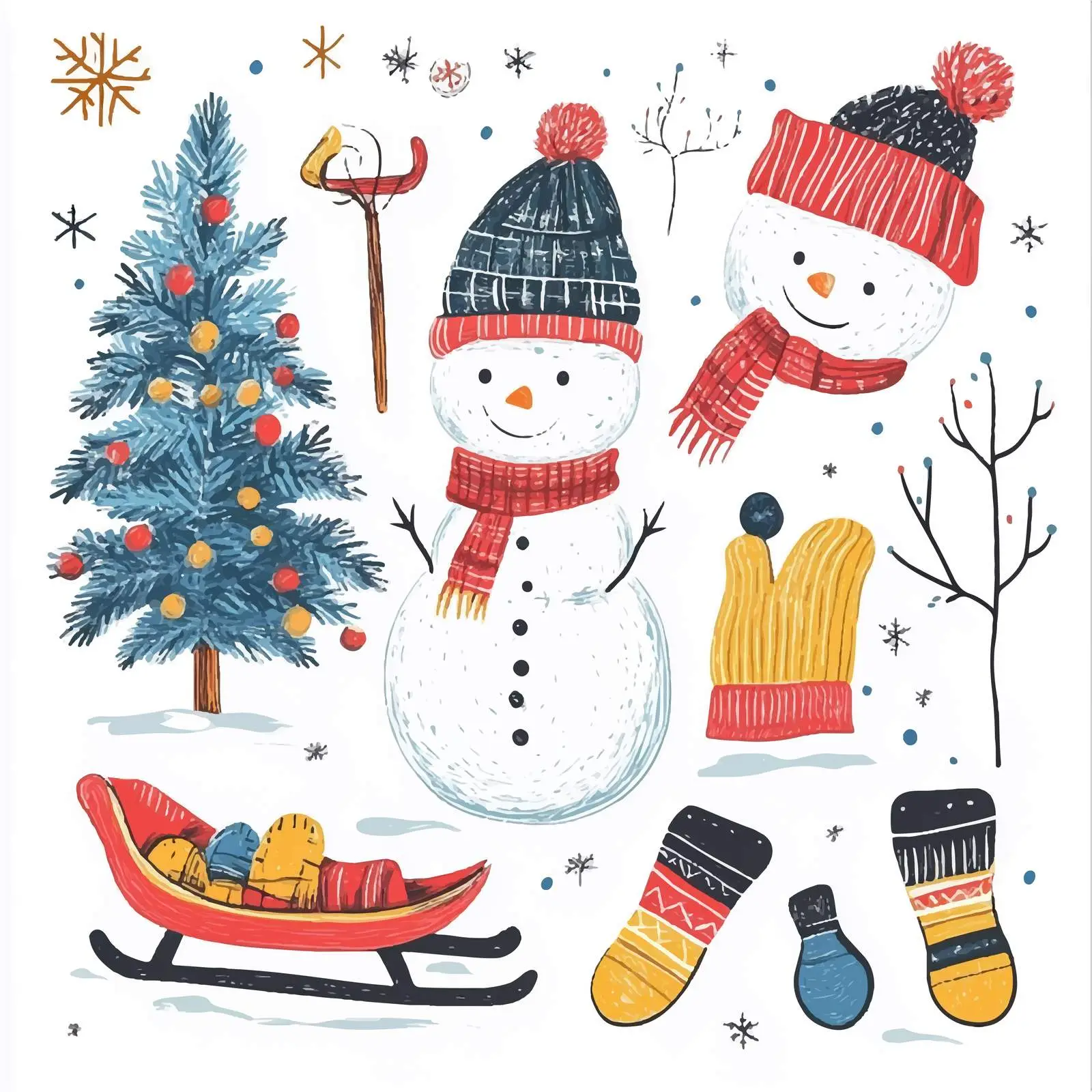Winter Elements: Knitted Hat, Snowman, and Mittens — free download from Dotvec