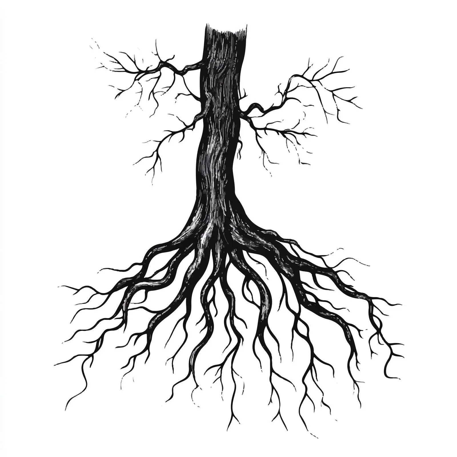 Black and White Cartoon Tree Root Vector — free download from Dotvec