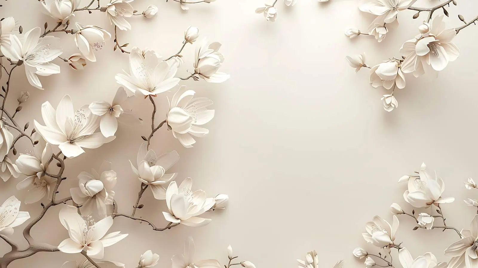 Tree Branch with Flowers on Beige Wall — free download from Dotvec