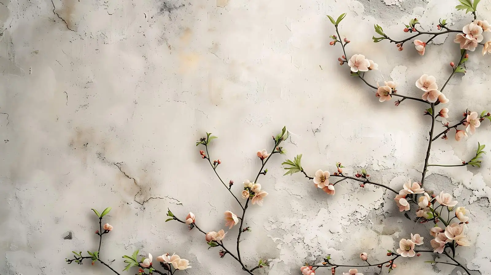 Tree Branch with Flowers on Beige Wall — free download from Dotvec