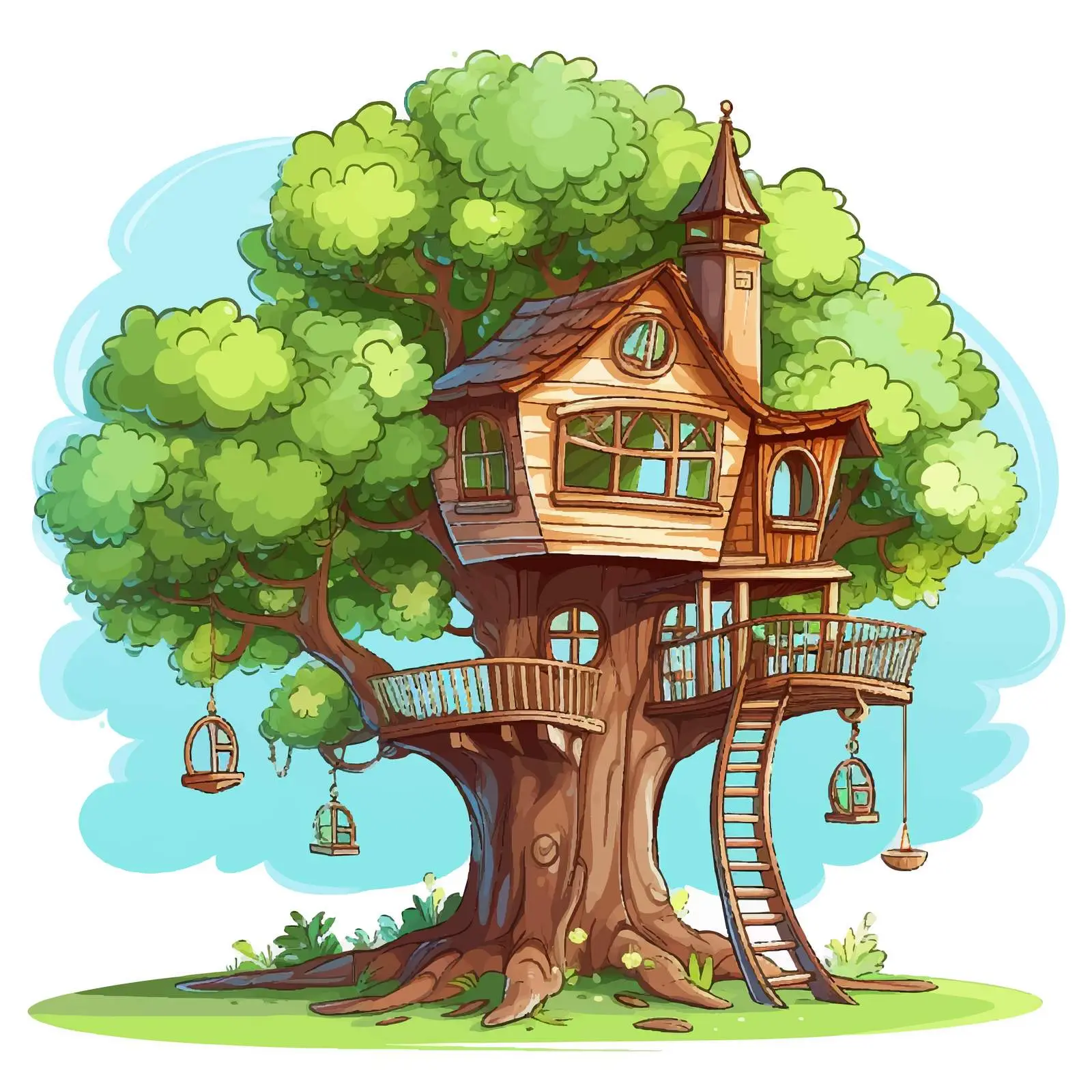 Treehouse with Swing Vector Illustration — free download from Dotvec