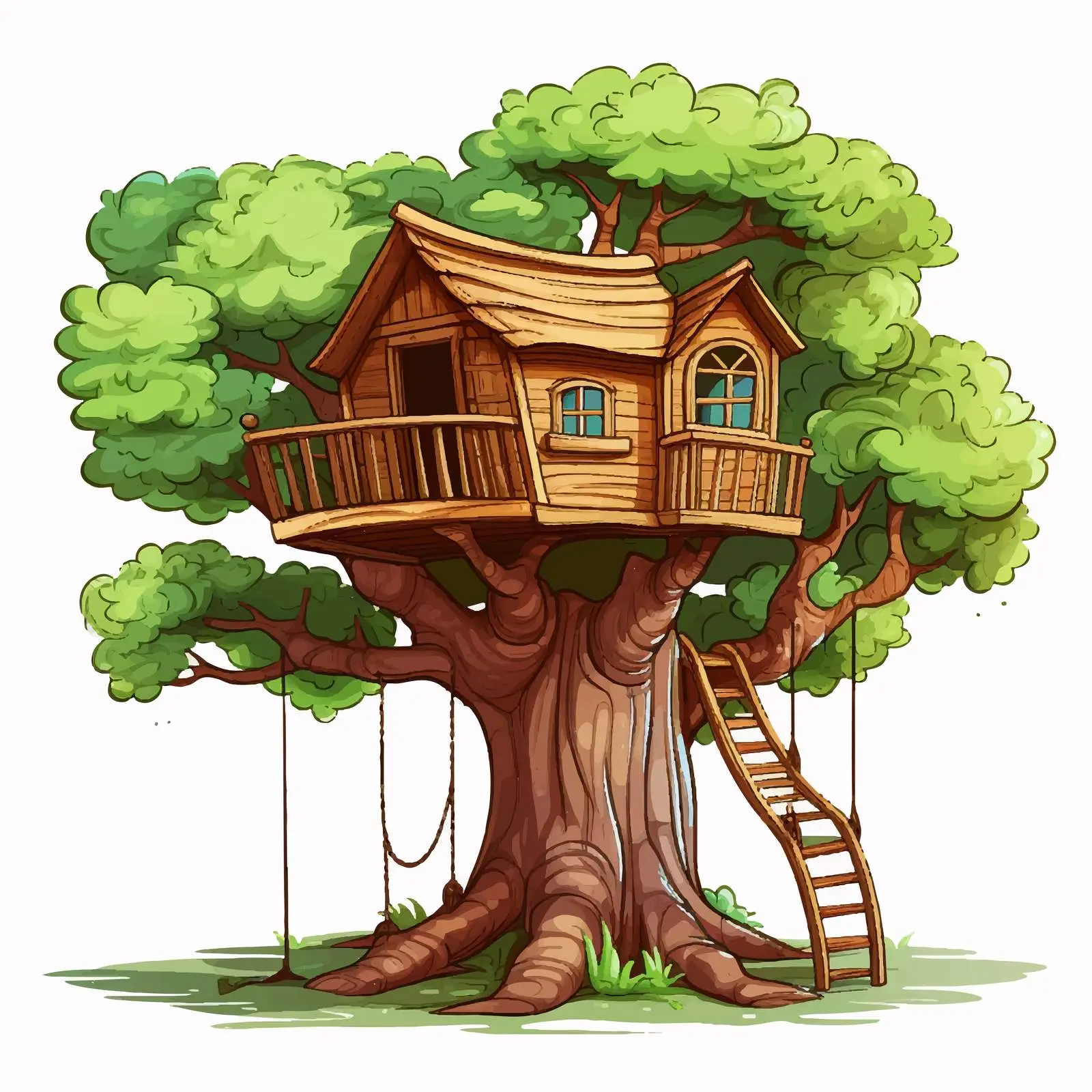 Treehouse with Swing Illustration Vector — free download from Dotvec