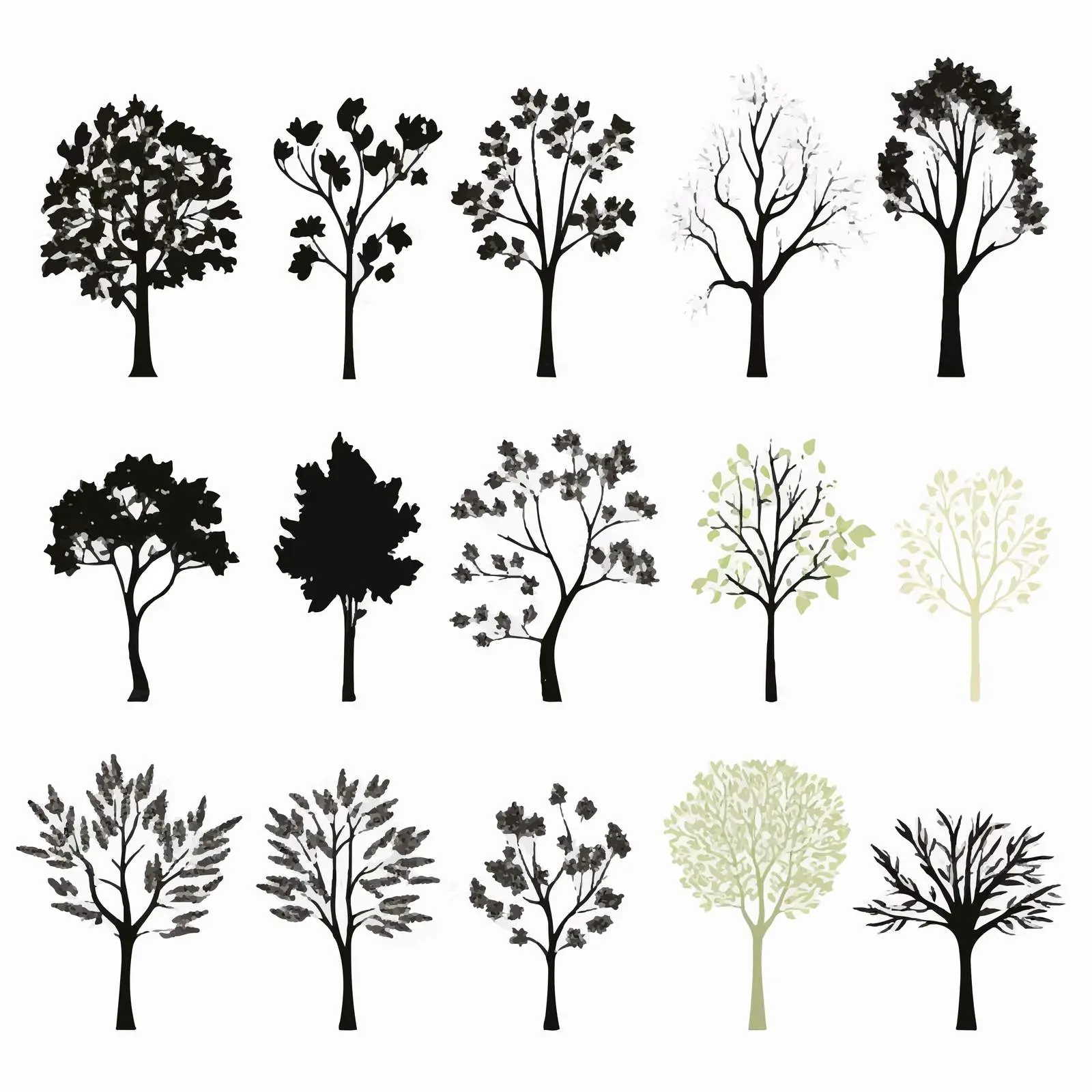 Silhouettes of Trees with Different Leaf Shapes – free tree design image from Dotvec