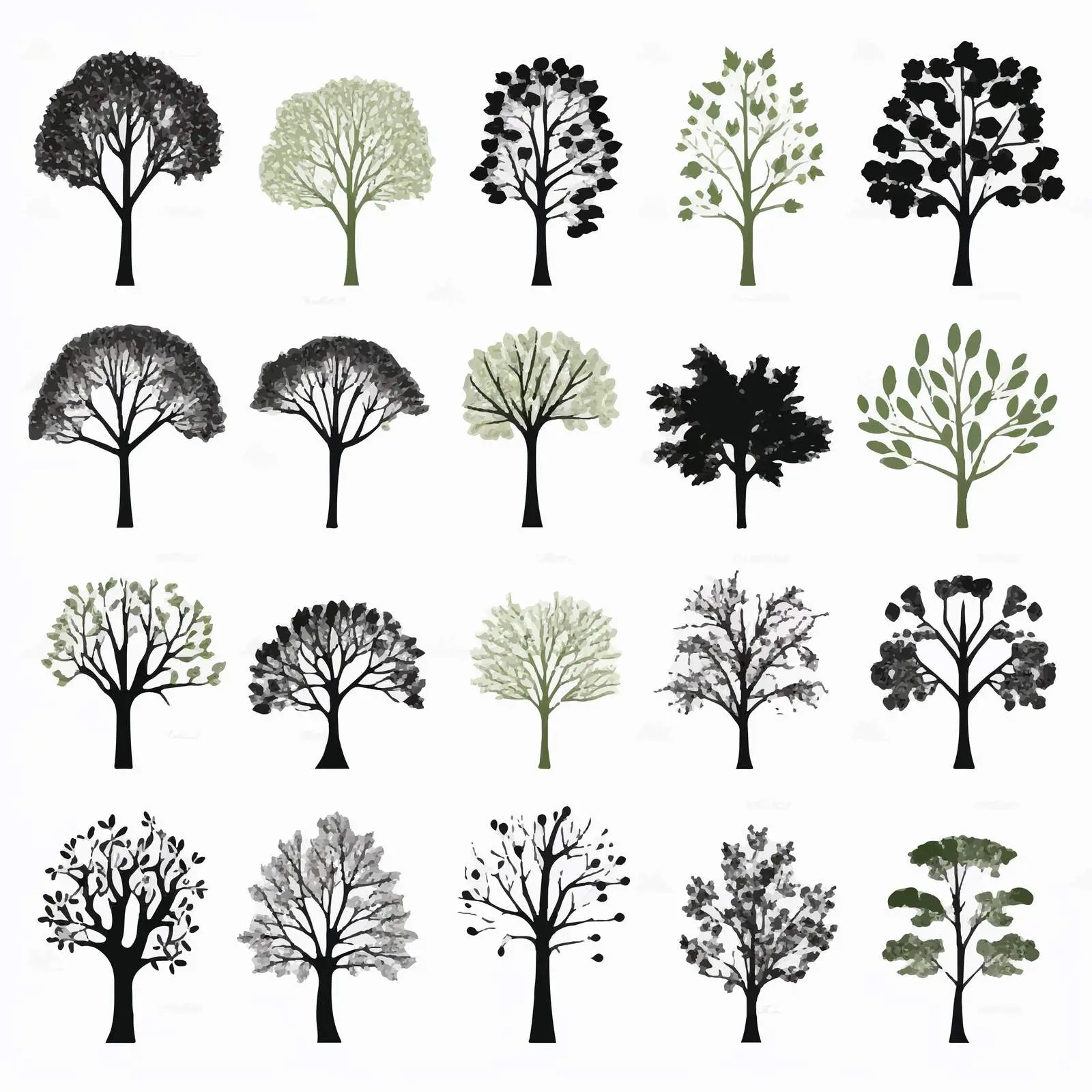 Various Tree Leaf Silhouettes Vector Set — free download from Dotvec