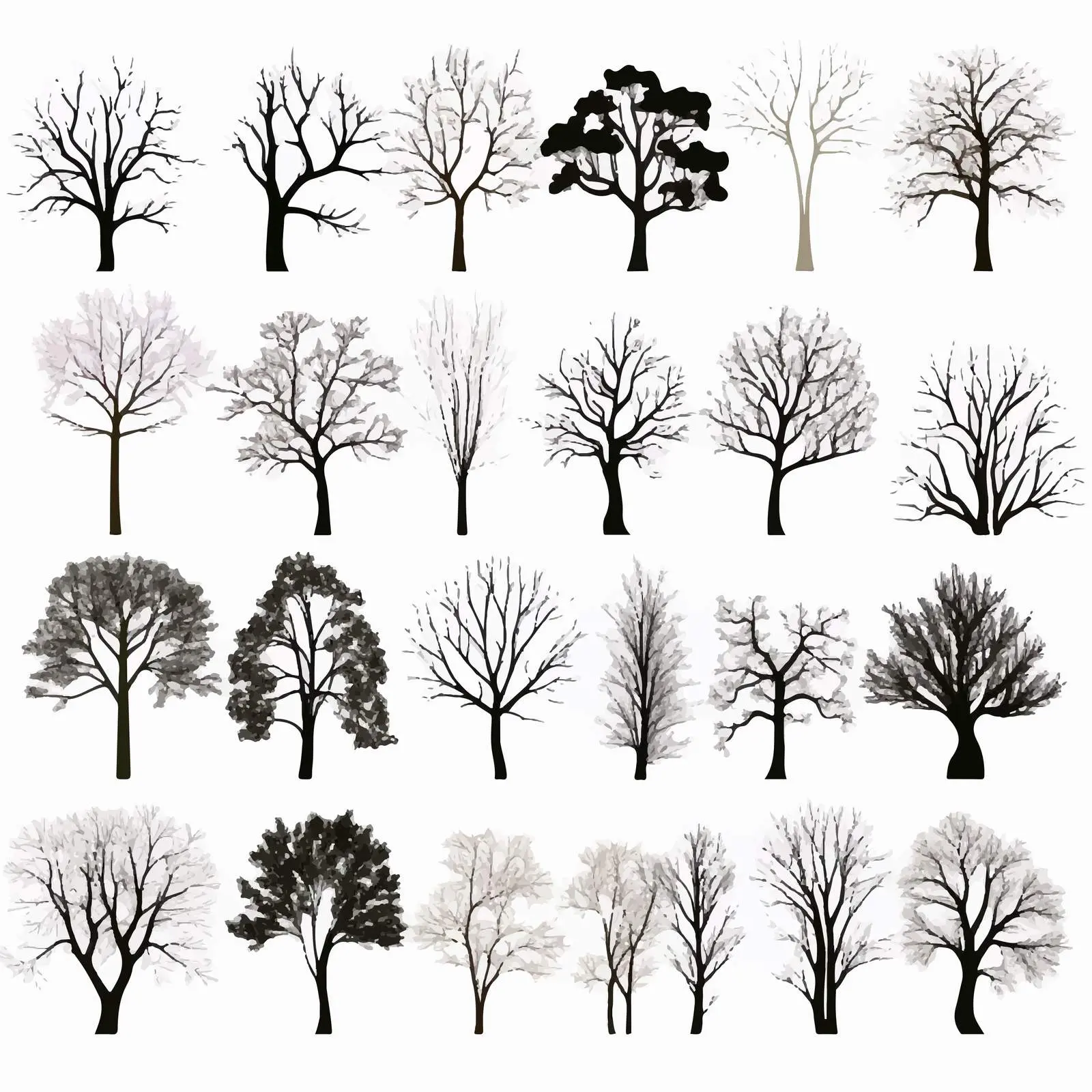 Silhouettes of Leafless Trees - Vector Elements Set — free download from Dotvec