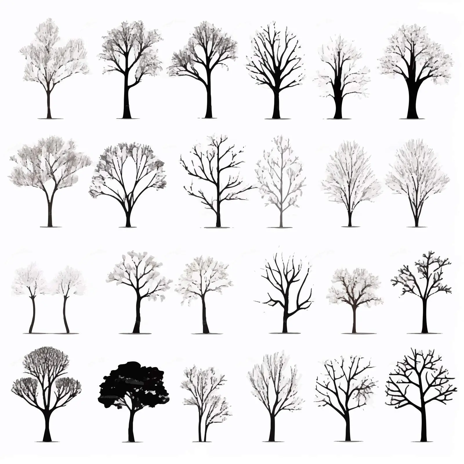 Silhouette Tree Elements Without Leaves Set – free tree design image from Dotvec